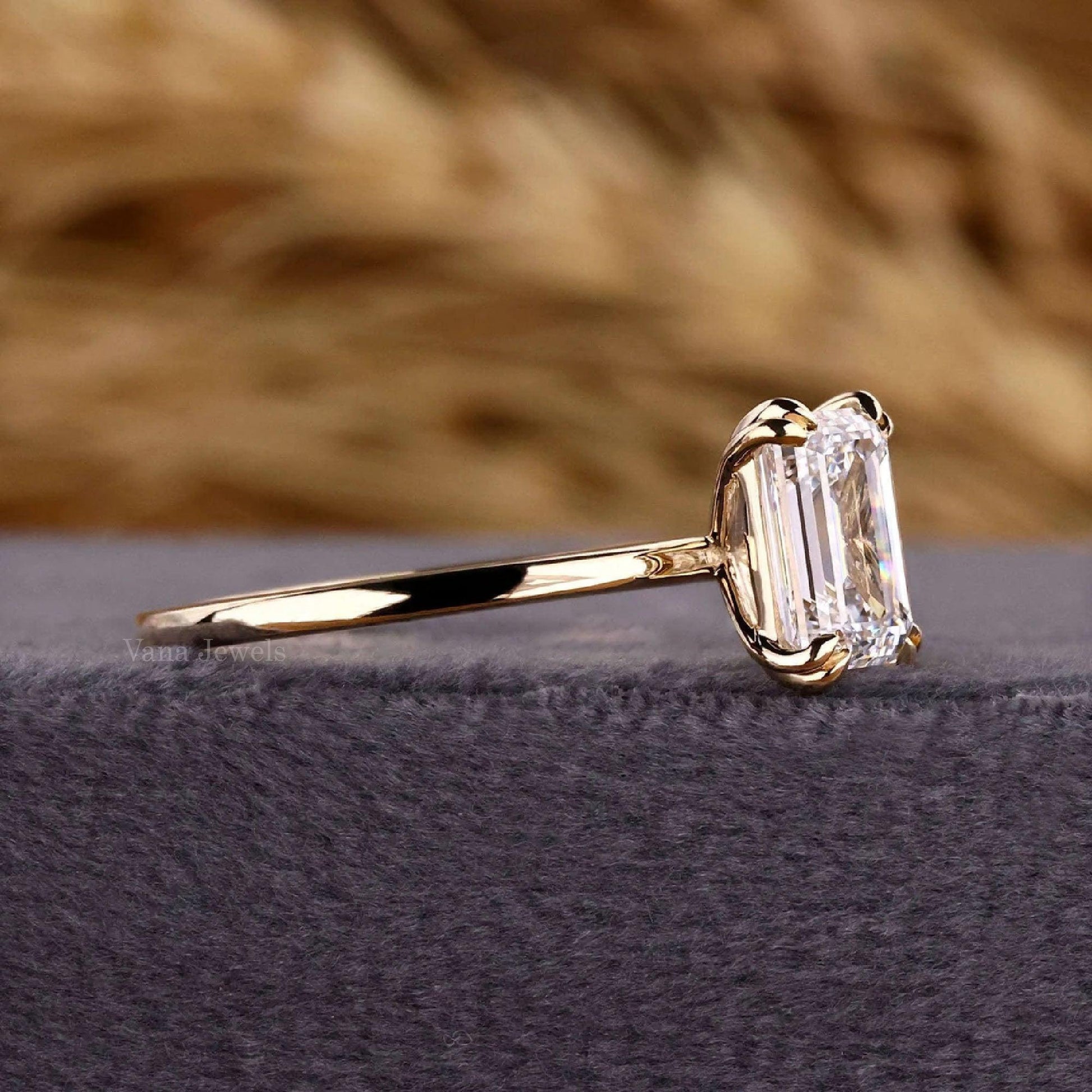 Emerald Cut Diamond Ring, Solitaire Engagement Ring - Vana Jewels