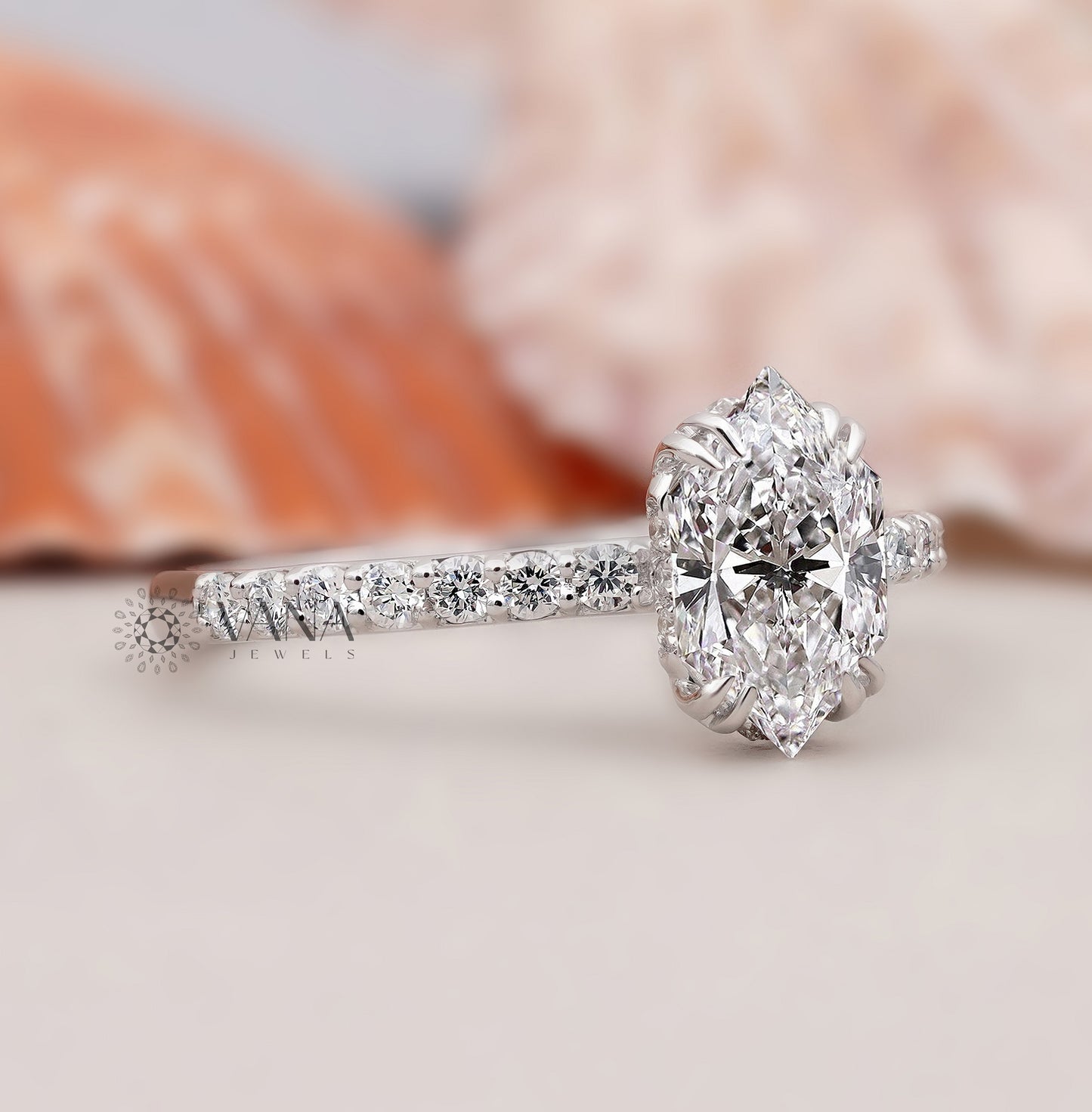 Dutch Marquise Cut Lab Grown Diamond Engagement Ring with Double Claw Prongs