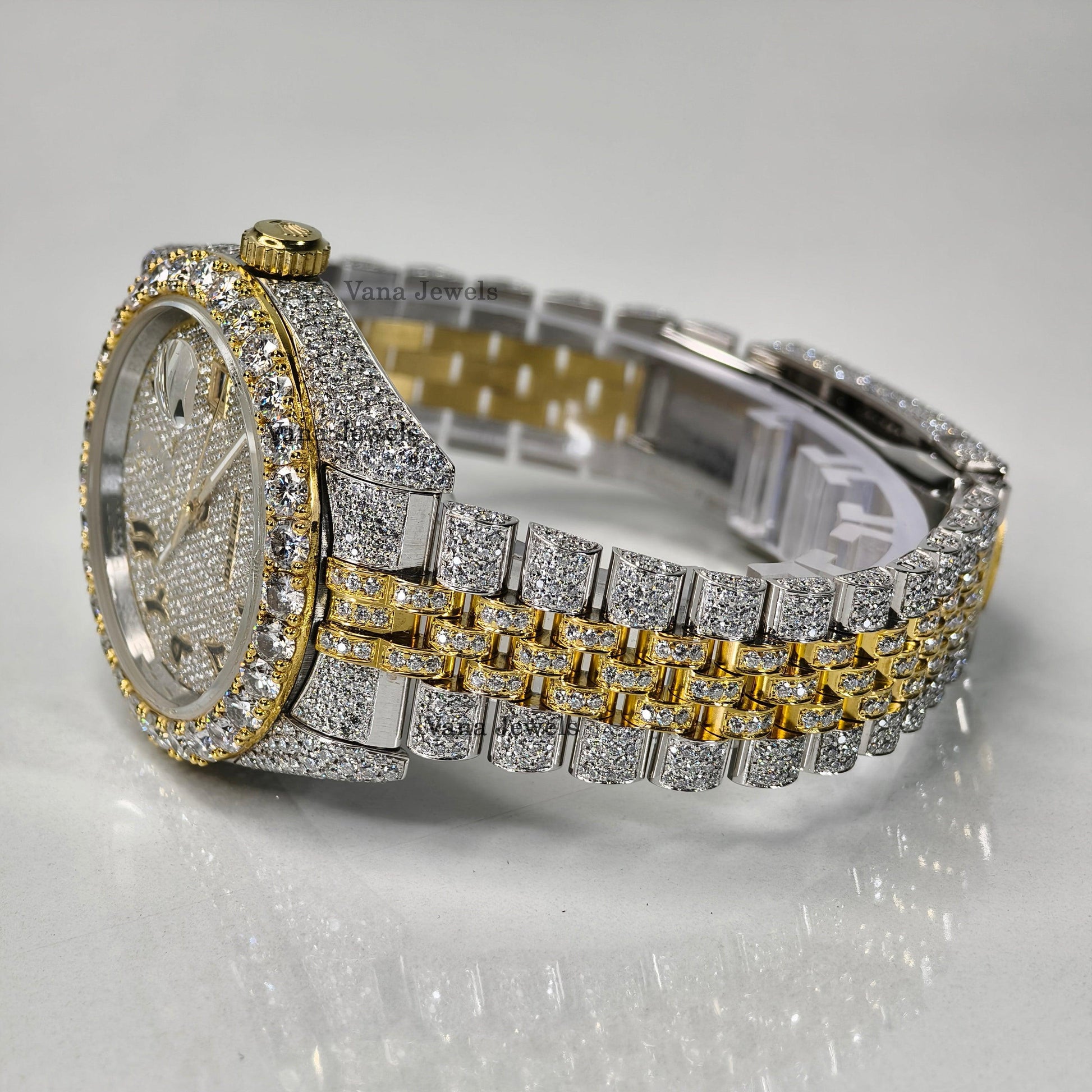 Arabic Numerial Two-Tone Yellow Gold Diamond Watch - Vana Jewels