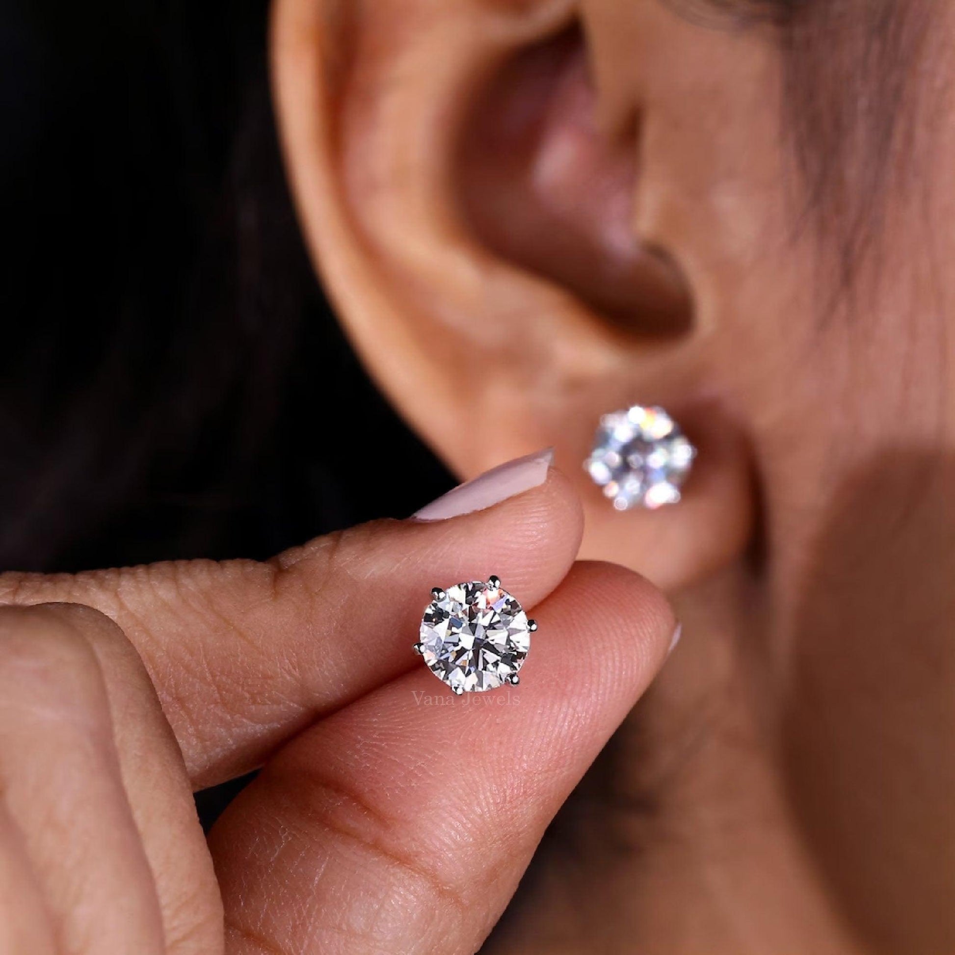 Round Brilliant Cut Lab Grown Diamond Stud Earrings - Vana Jewels