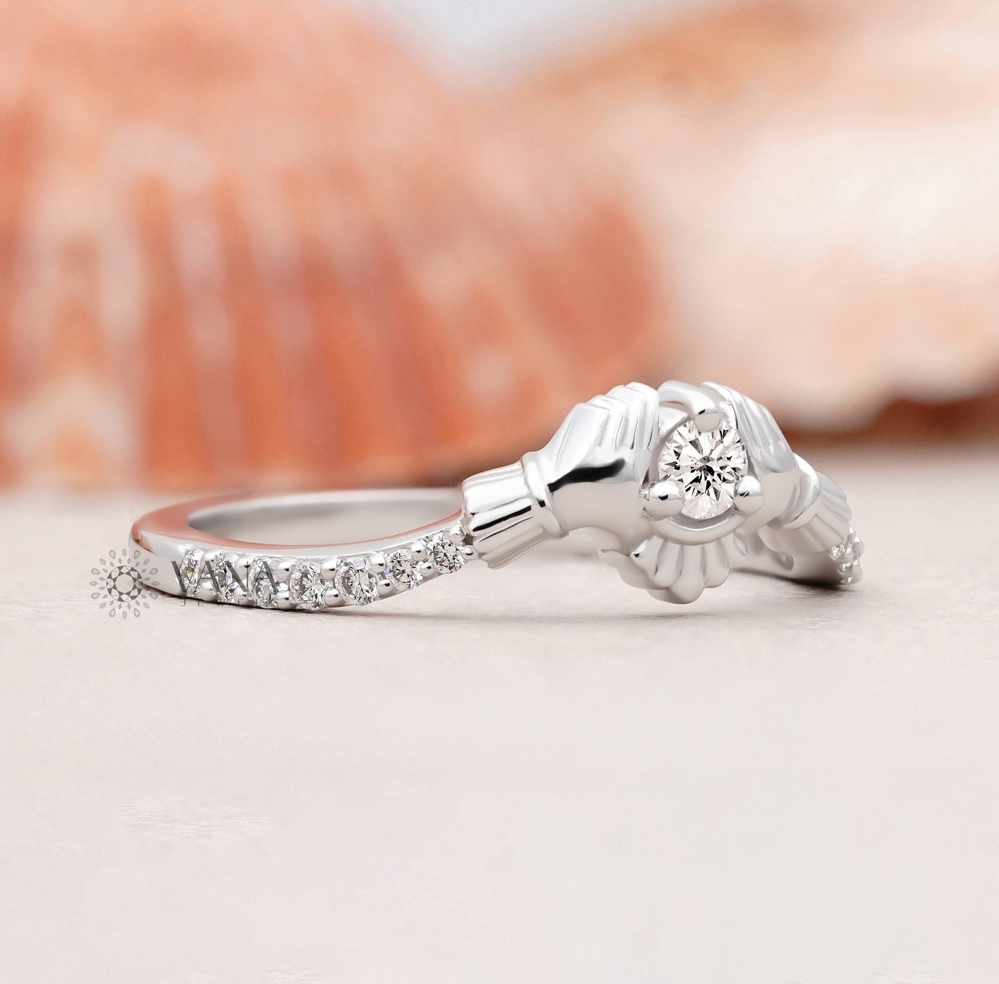 Claddagh Ring for Women, Lab Grown Diamond Engagement Ring in White Gold