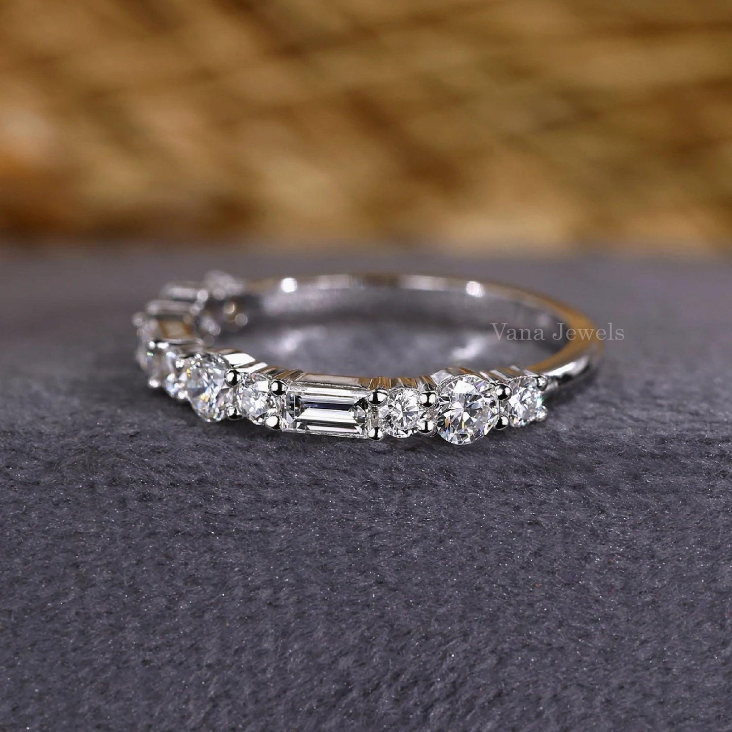 Baguette and Round Lab Grown Diamond Half Eternity Band - Vana Jewels