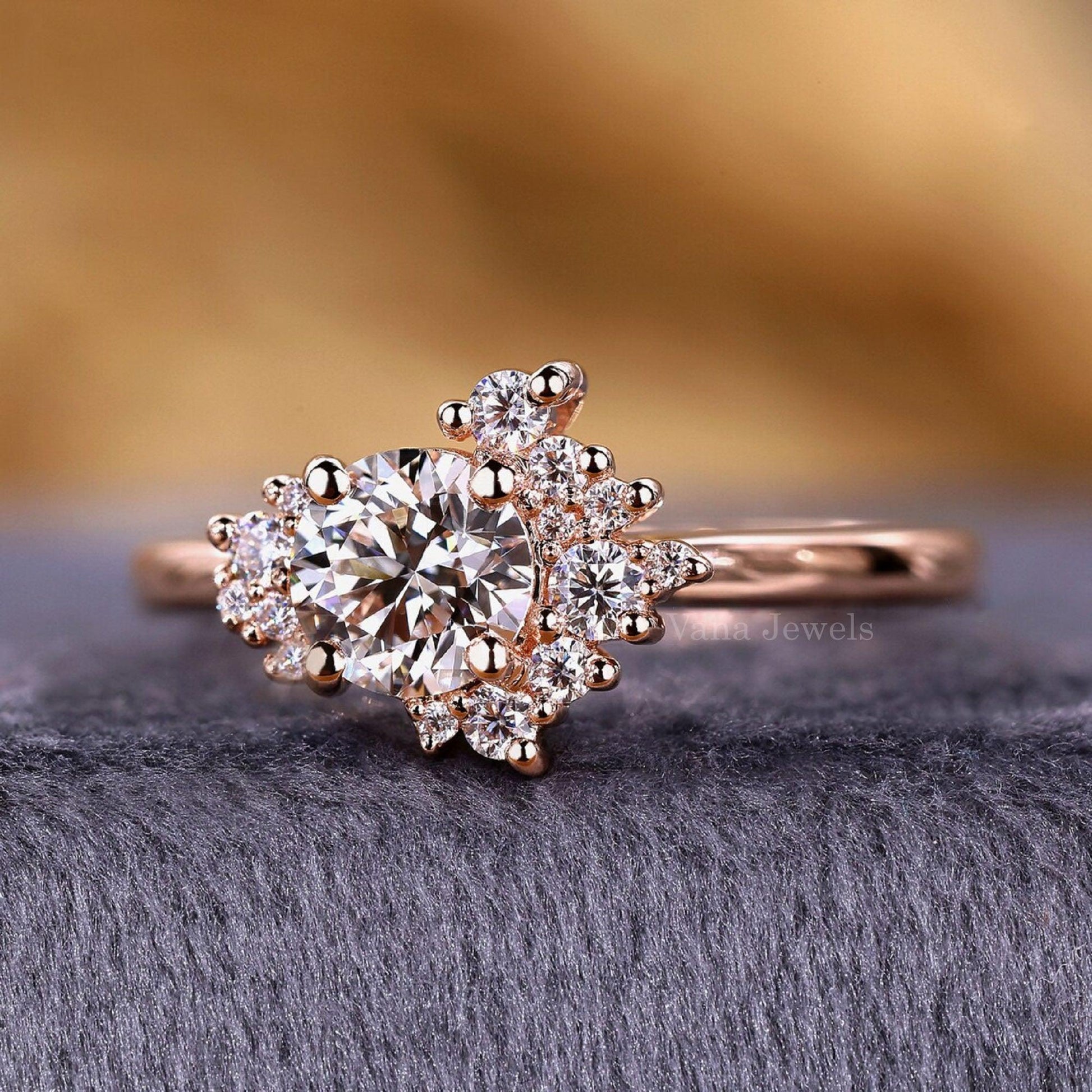 Round Lab-Grown Diamond Cluster Engagement Ring - Vana Jewels