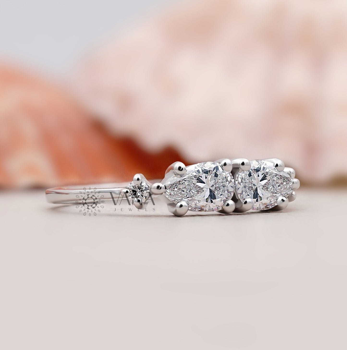 East West Pear Cut Lab Grown Diamond Four Stone Ring in 18K White Gold