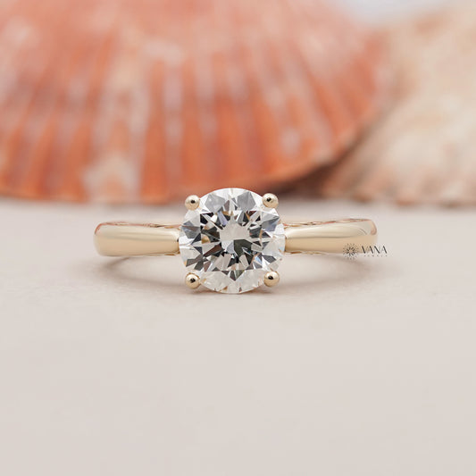 Round Cut Lab Grown Diamond Solitaire Engagement Ring in 14K Solid Gold