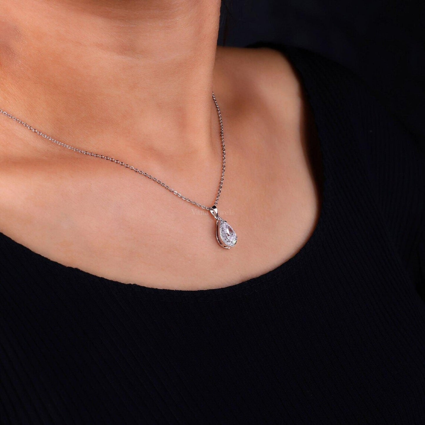 Pear Shaped Diamond Pendant Unique Halo Diamond Pendant for Women - Vana Jewels