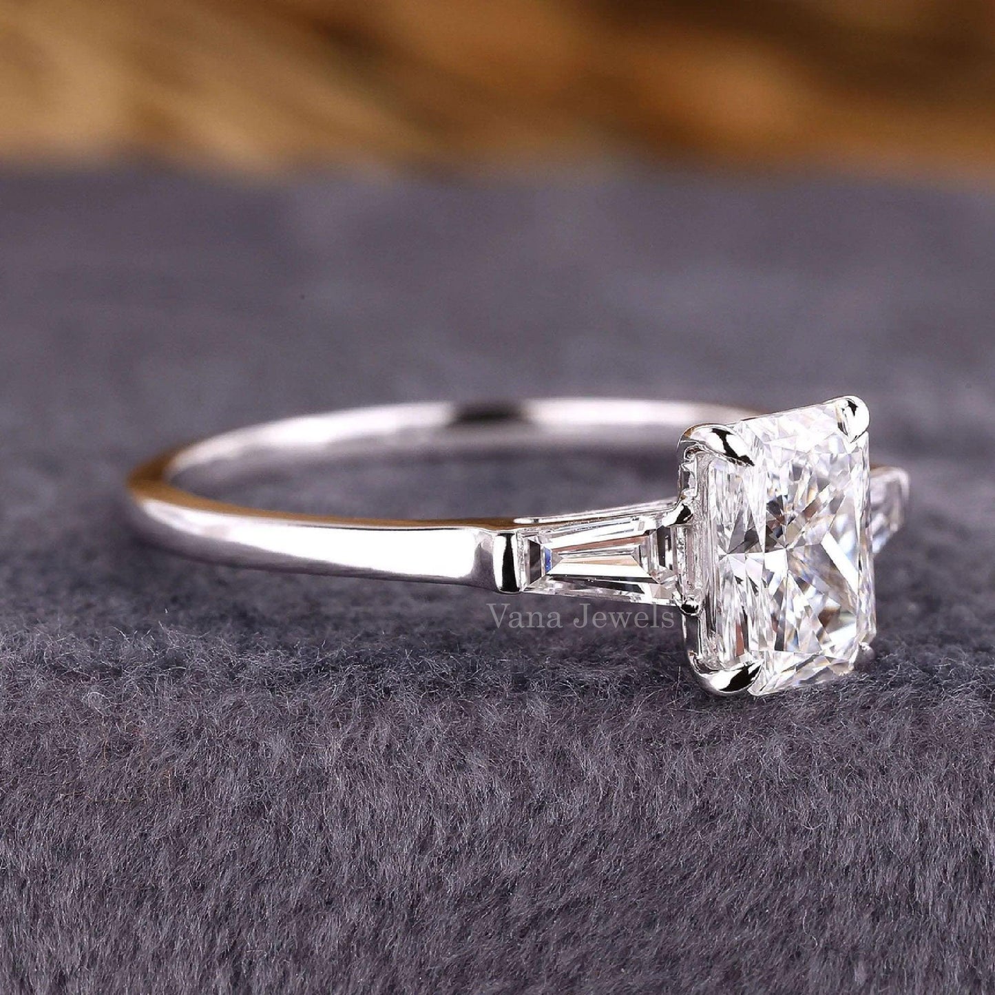 Radiant Cut Three Stone Lab Created Diamond Wedding Ring - Vana Jewels