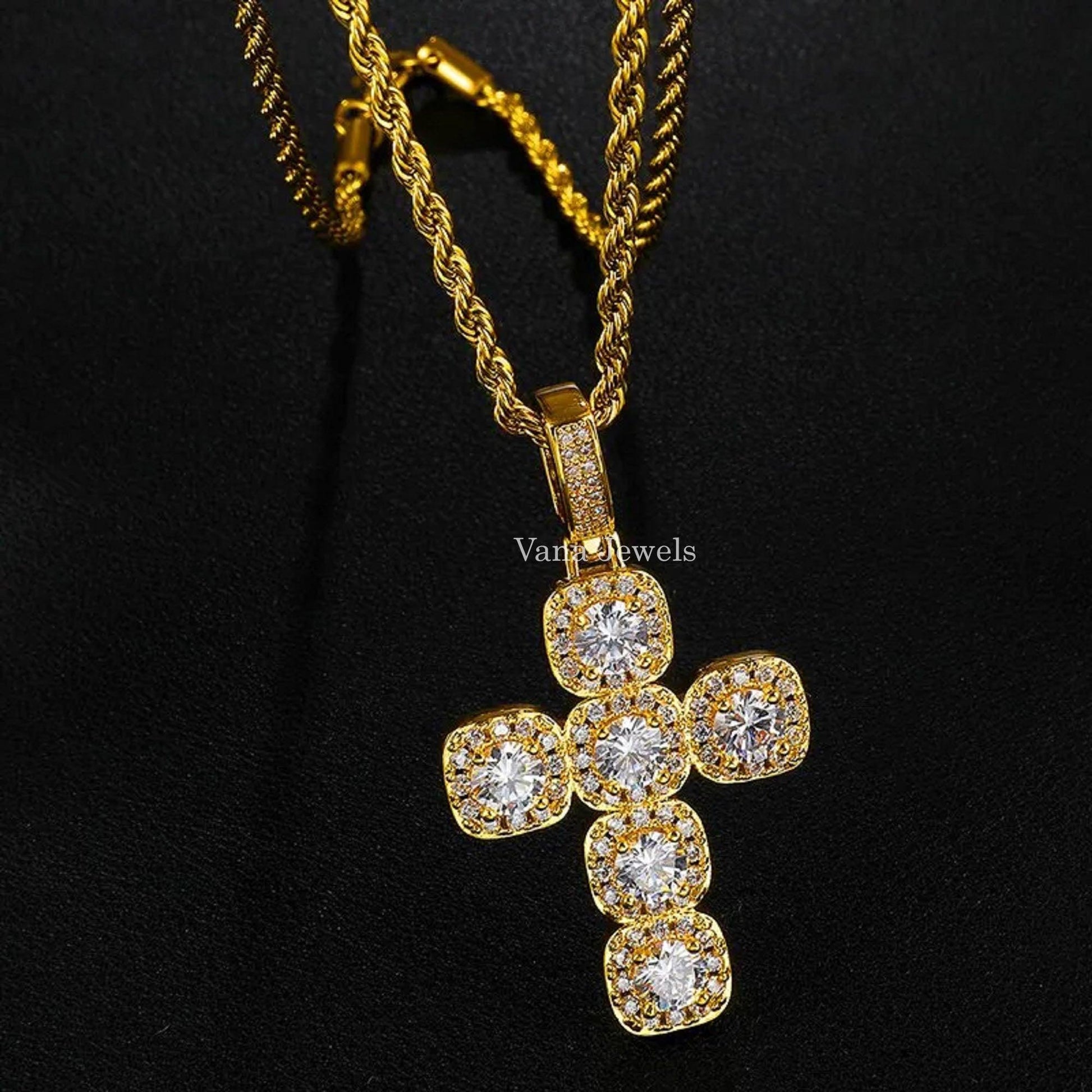 925 Sterling Silver VVS Moissanite Cross Iced Out Pendant - Vana Jewels