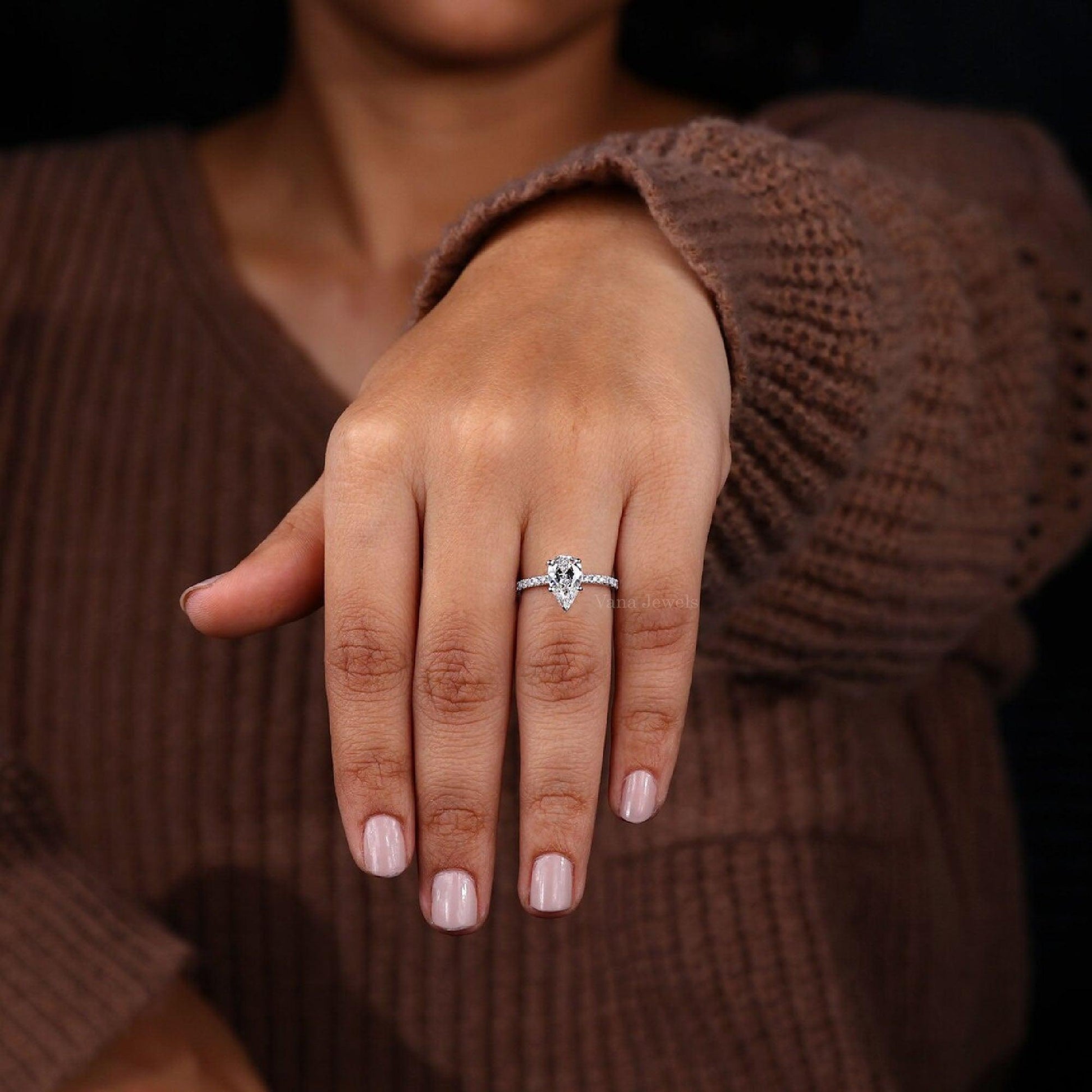 Pear Cut Lab Grown Diamond Engagement Ring - Vana Jewels