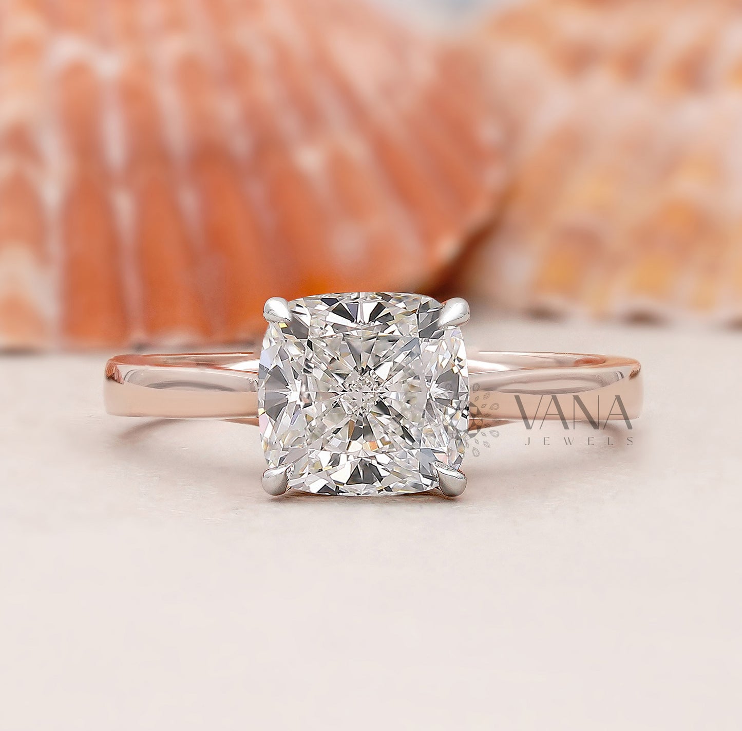 Cushion Cut Lab Grown Diamond Engagement Solitaire Ring in Cathedral Setting