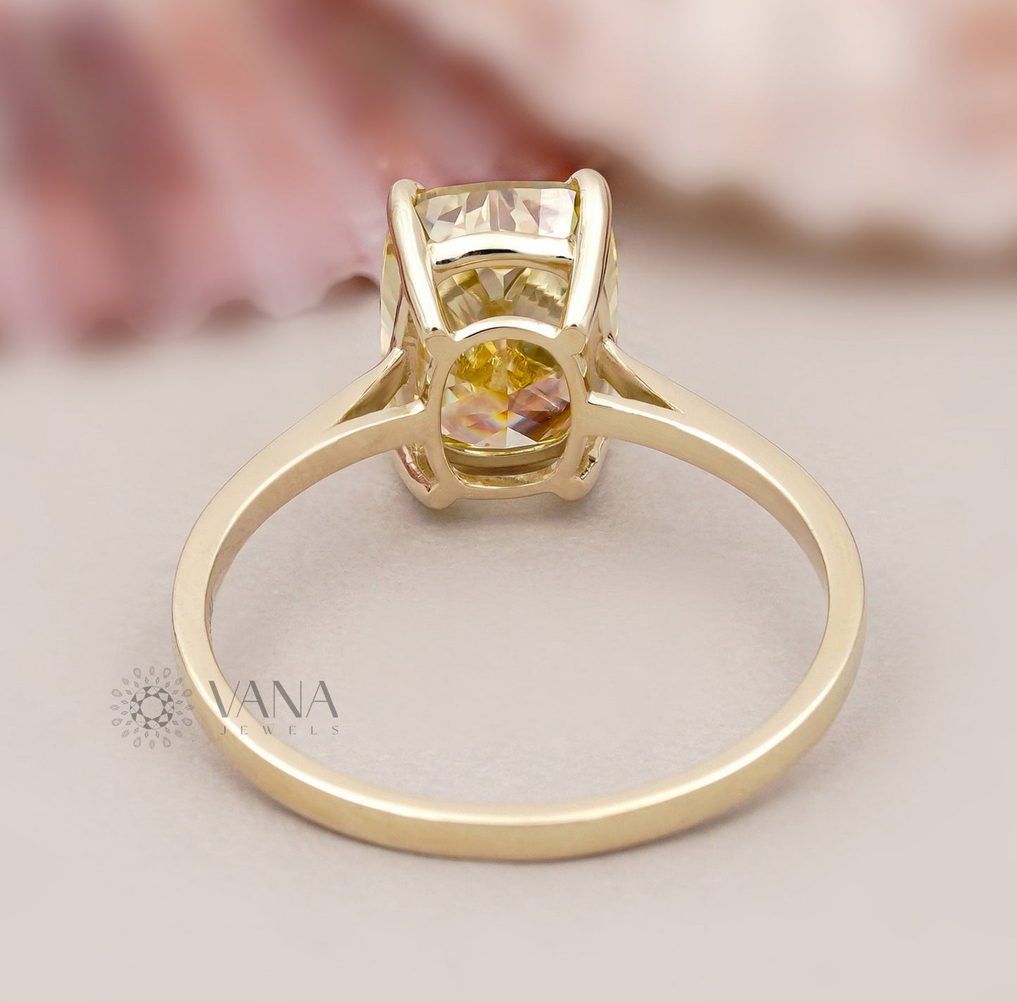 Fancy Yellow Cushion Cut Lab Grown Diamond Solitaire Ring in 14K Solid Gold