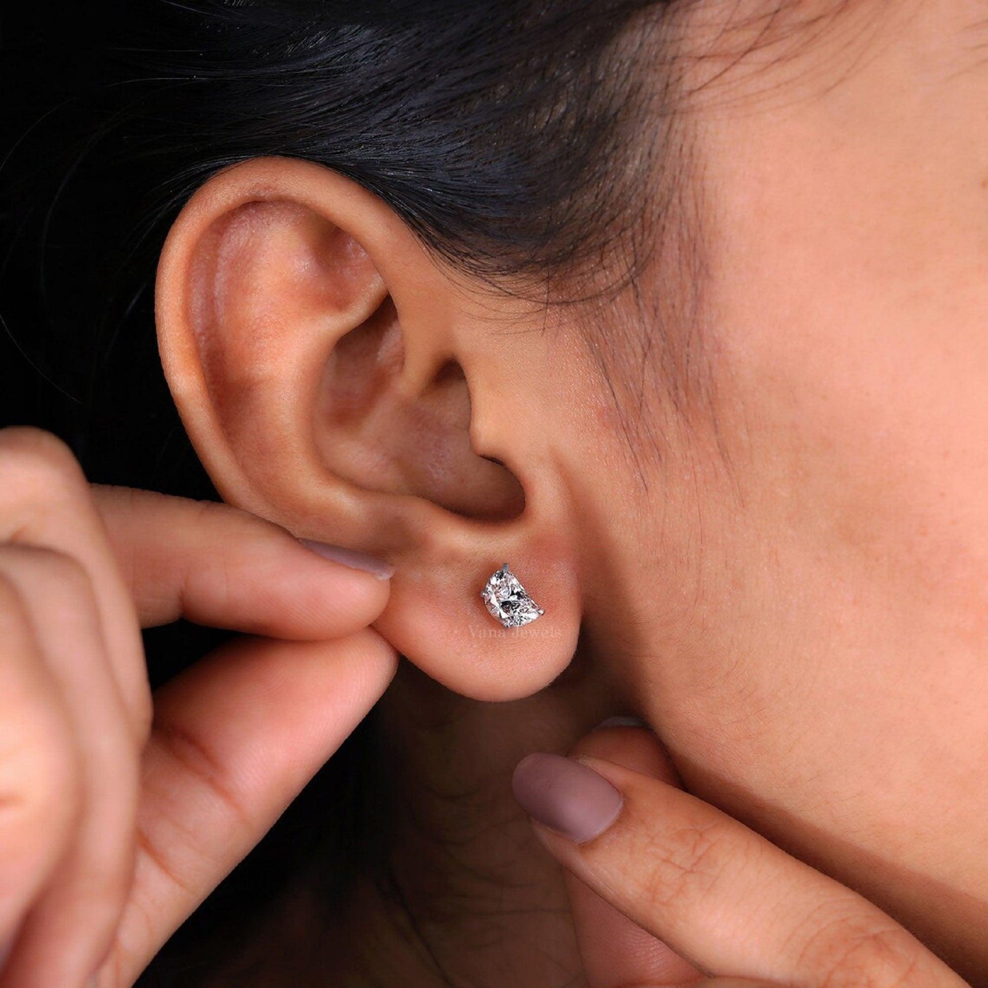 Half Moon Lab-Grown Diamond Stud Earrings - Vana Jewels