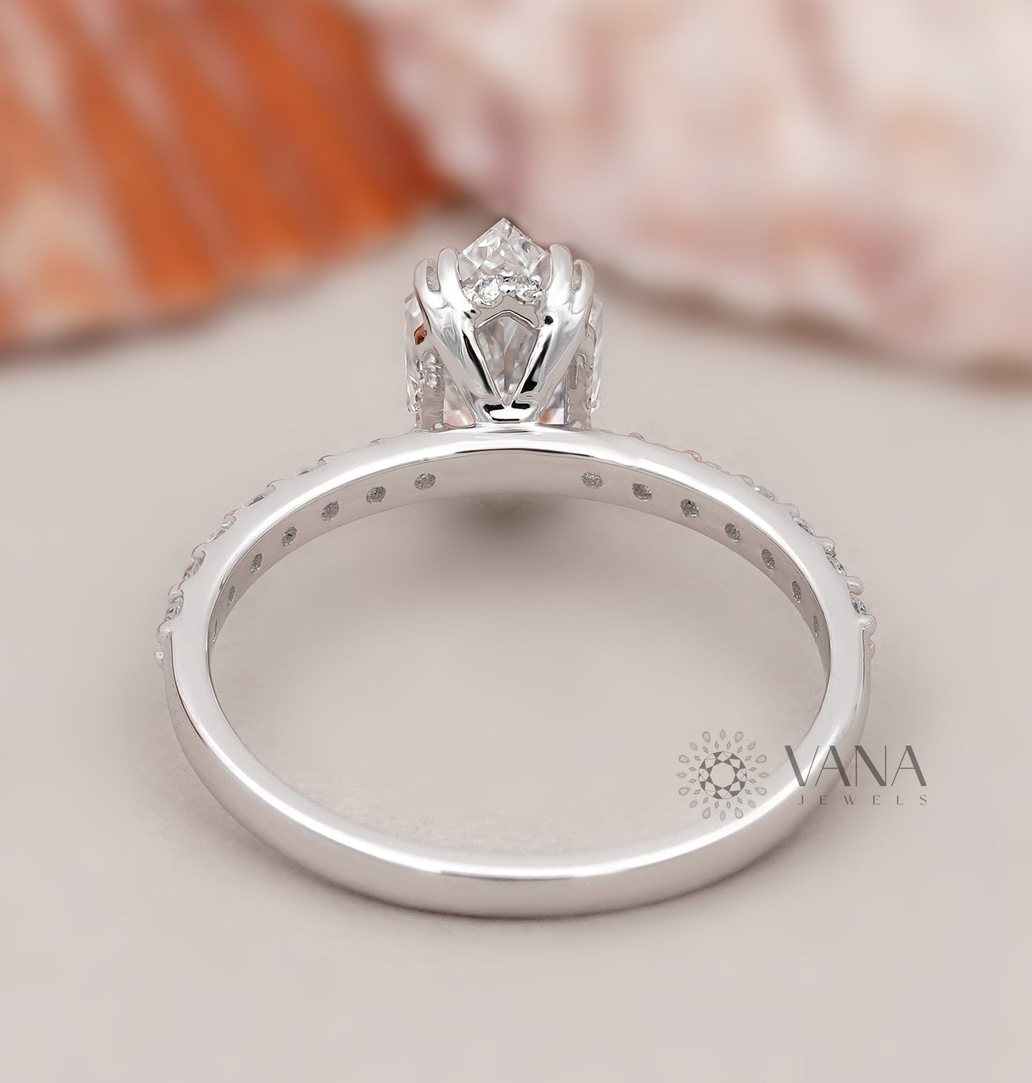 Dutch Marquise Cut Lab Grown Diamond Engagement Ring with Double Claw Prongs