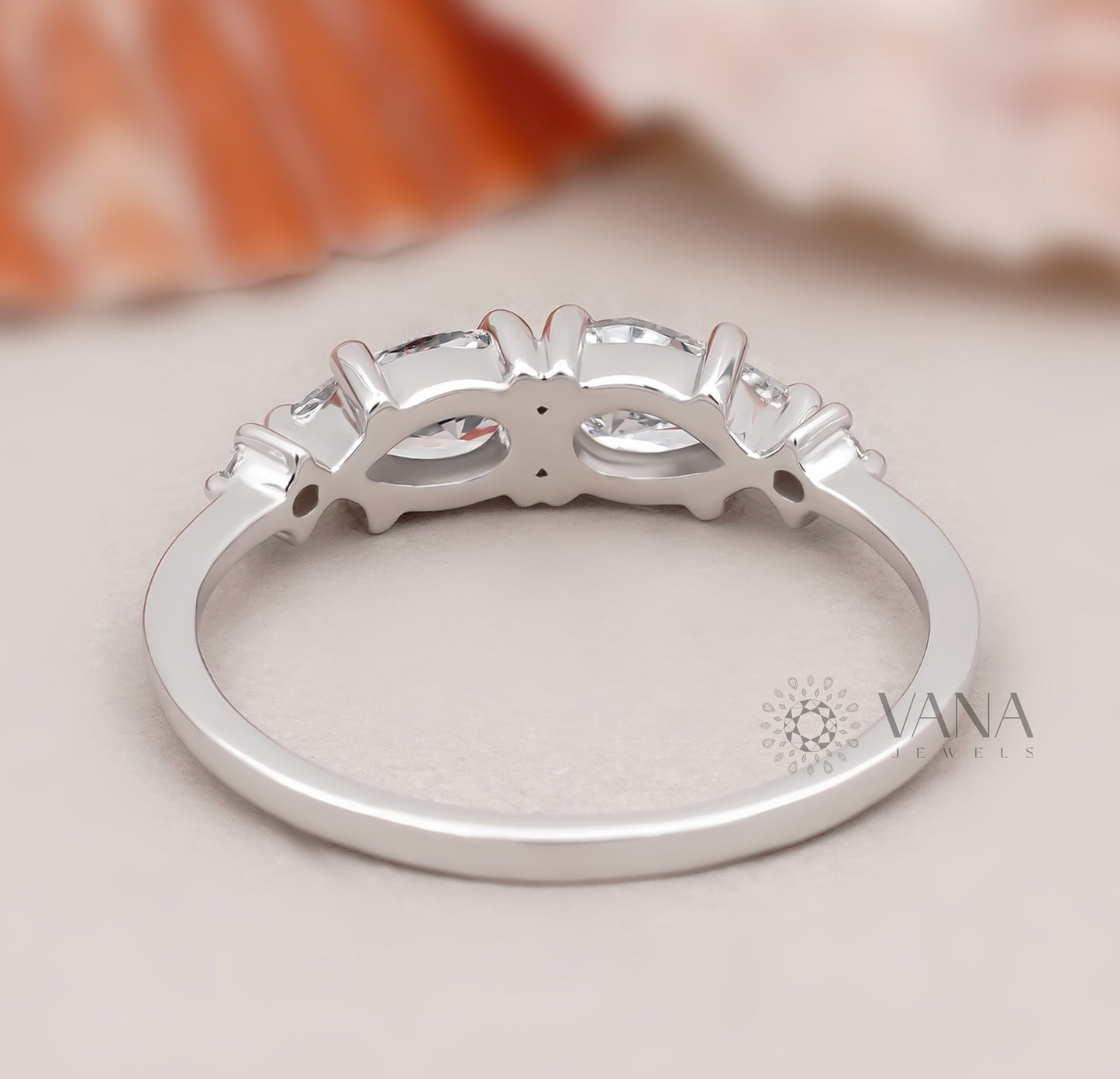 East West Pear Cut Lab Grown Diamond Four Stone Ring in 18K White Gold