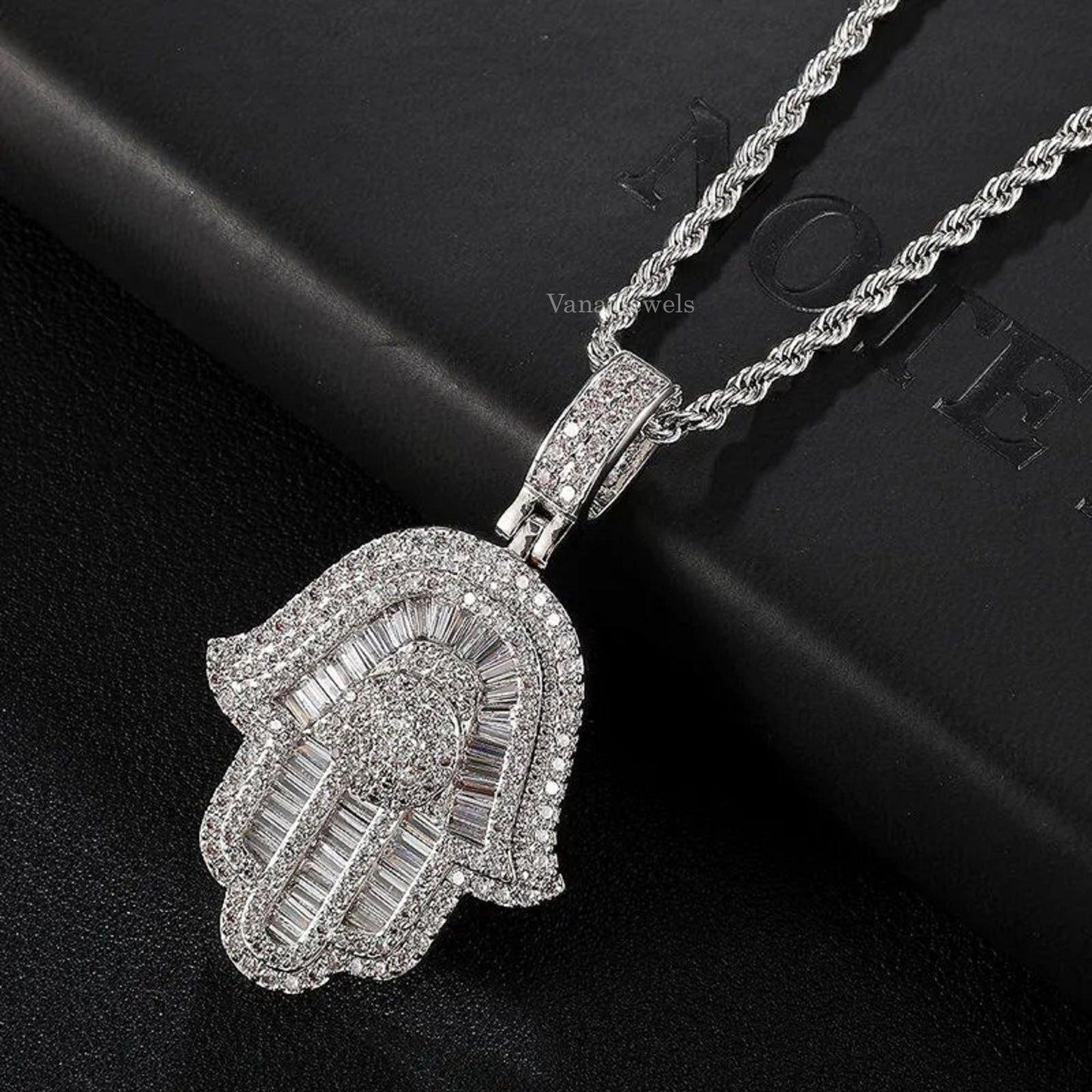 5.48 TCW Moissanite Diamond Hamsa Pendant - Vana Jewels