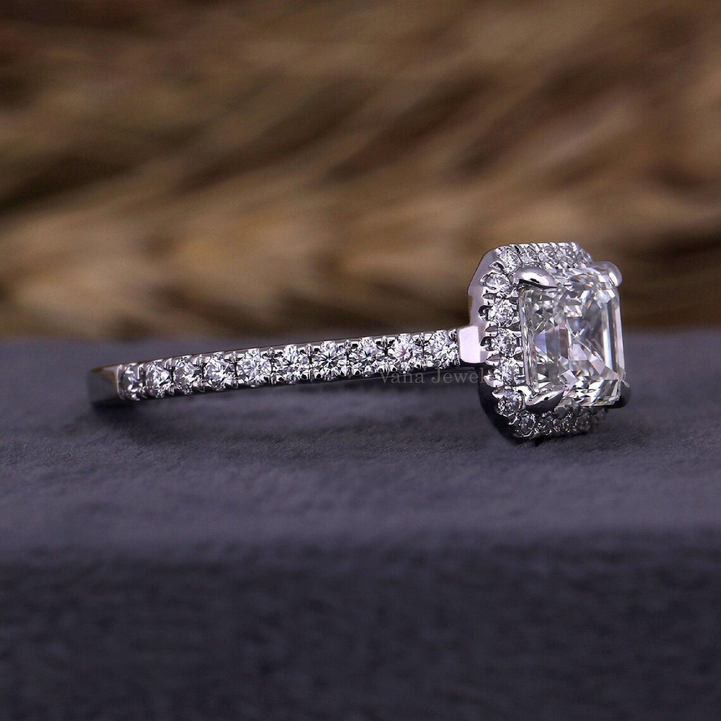 Asscher Cut Lab Created Diamond Halo Engagement Ring with Pave Setting - Vana Jewels