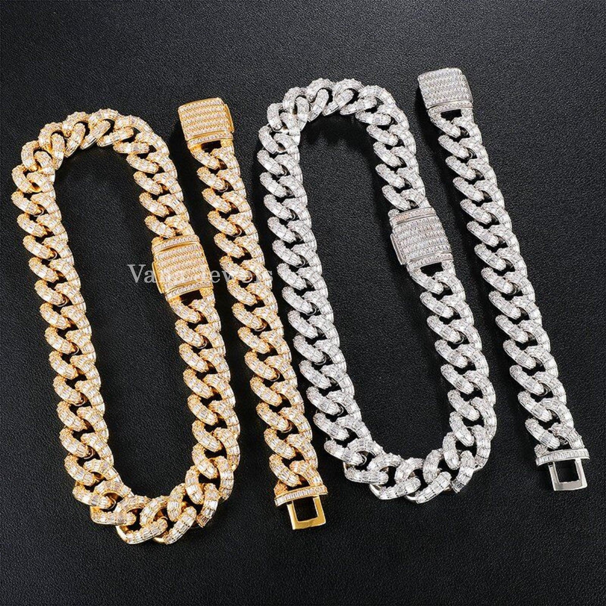 21 mm VVS Moissanite Baguette Diamond Iced Cuban link chain - Vana Jewels