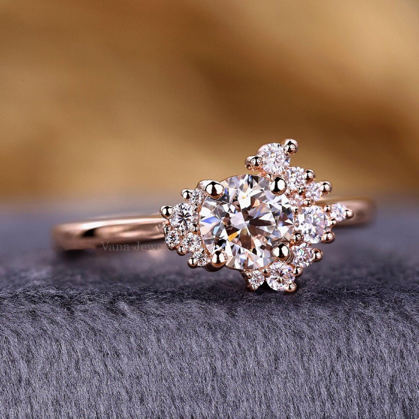 Round Lab-Grown Diamond Cluster Engagement Ring - Vana Jewels