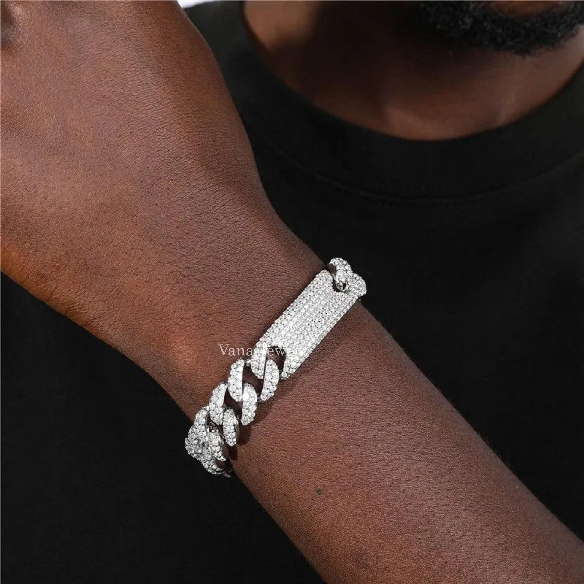 13 MM VVS Moissanite Diamond Cuban Bracelet, Hip Hop Miami Cuban Bracelet for Men, 925 Sterling Silver Bracelet - Vana Jewels