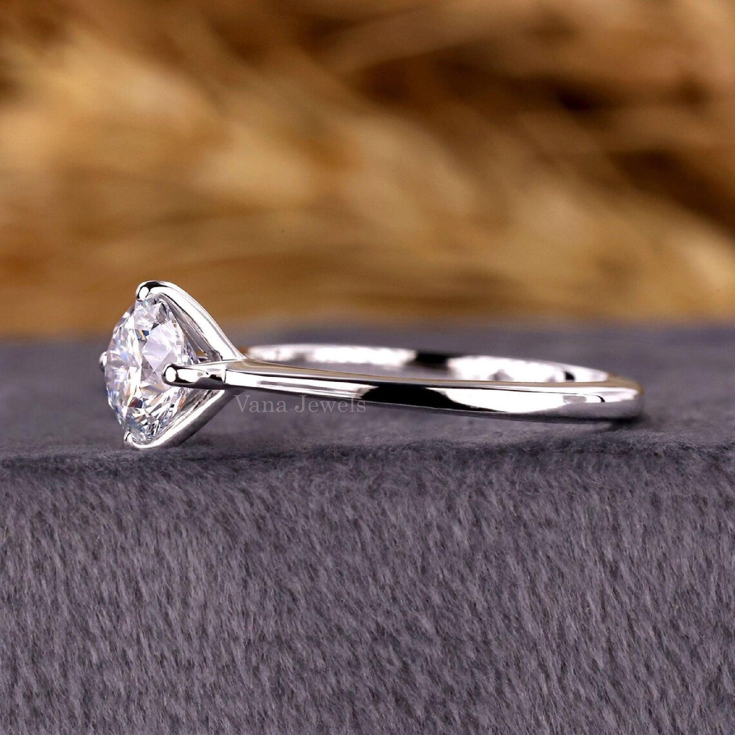 Round Lab Grown Diamond Engagement Ring with Knife Edge Shank - Vana Jewels