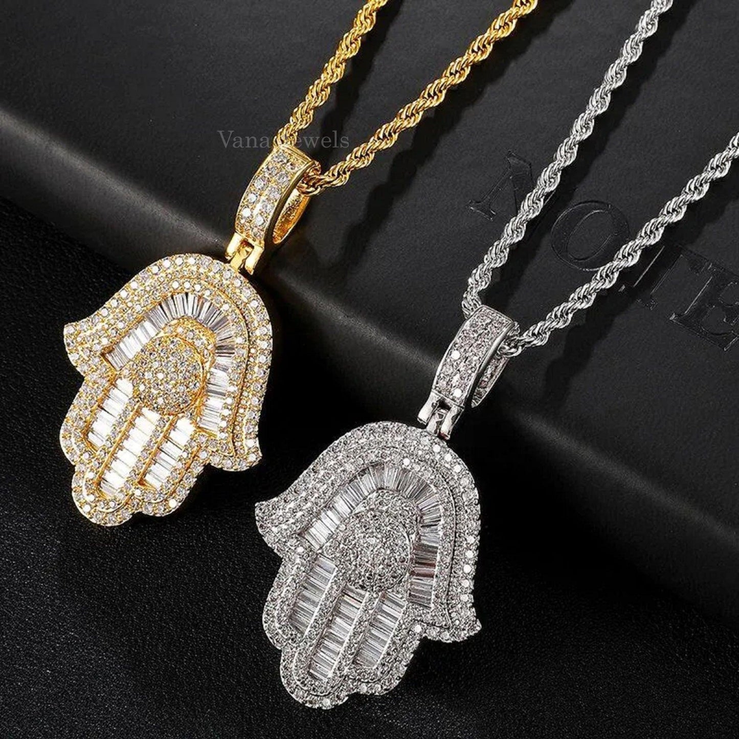 5.48 TCW Moissanite Diamond Hamsa Pendant - Vana Jewels