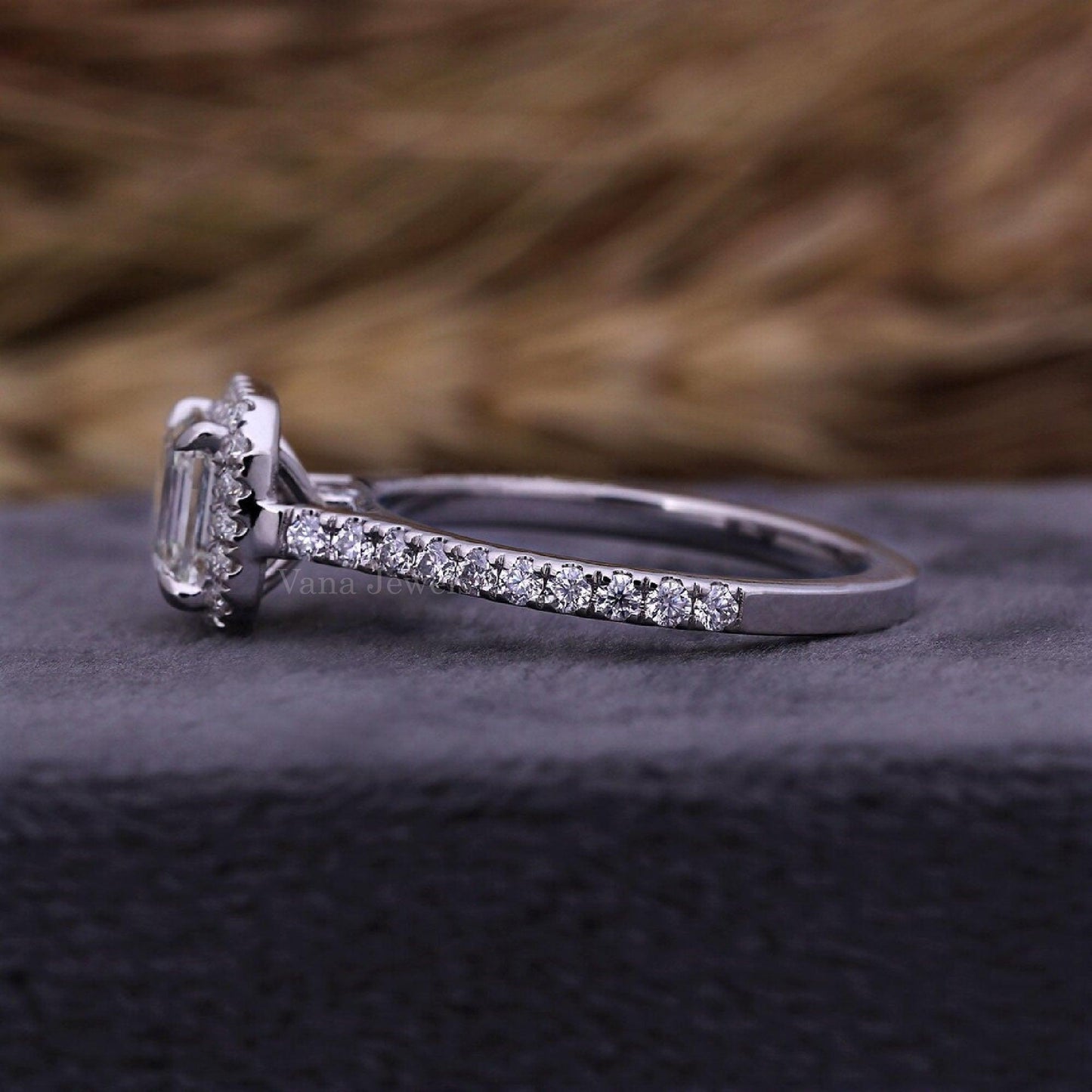 Asscher Cut Lab Created Diamond Halo Engagement Ring with Pave Setting - Vana Jewels