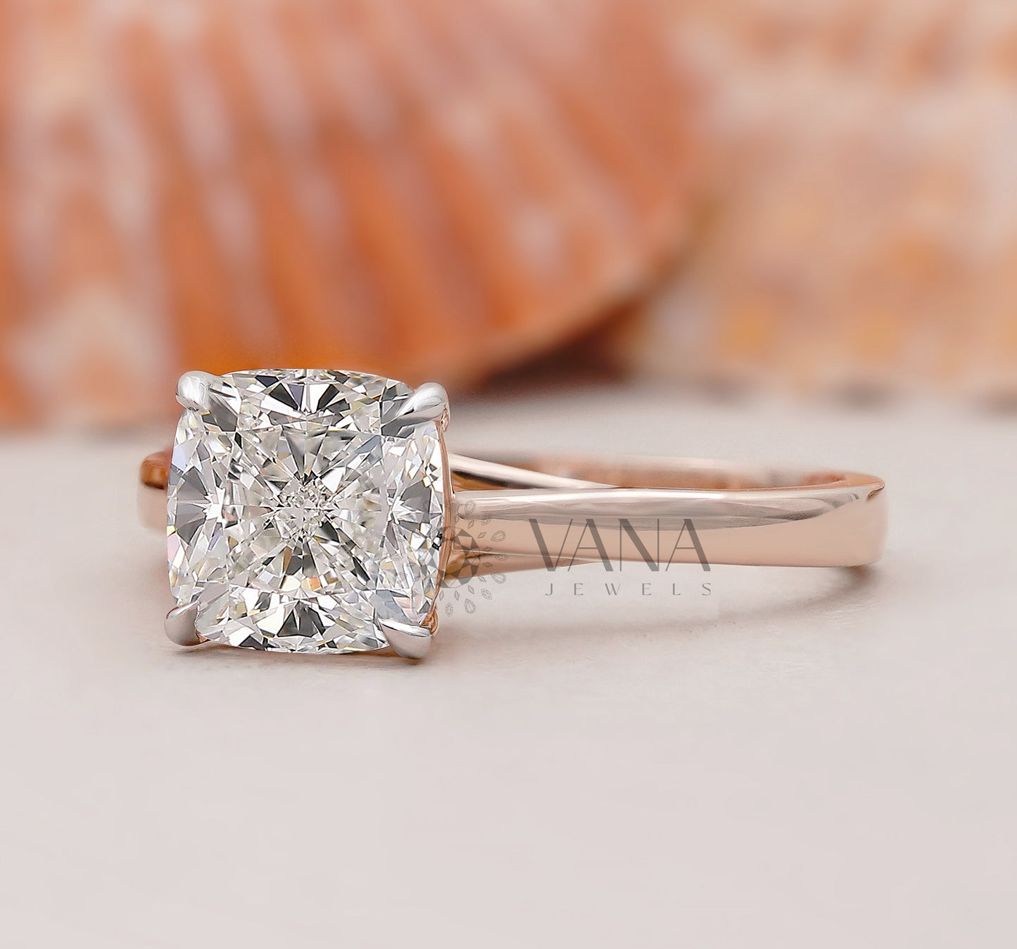 Cushion Cut Lab Grown Diamond Engagement Solitaire Ring in Cathedral Setting