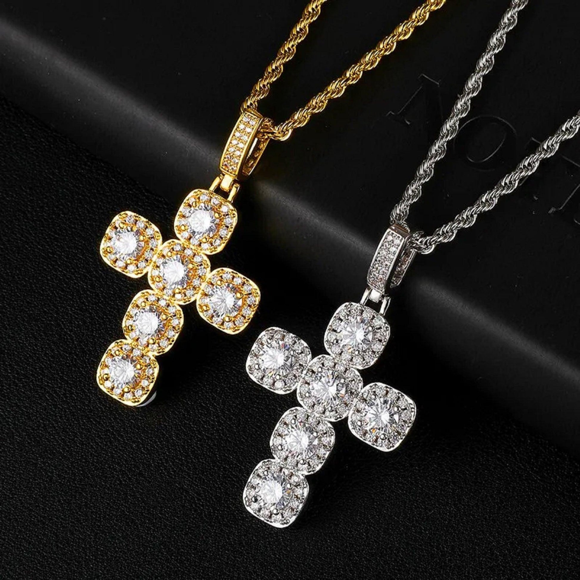 925 Sterling Silver VVS Moissanite Cross Iced Out Pendant - Vana Jewels