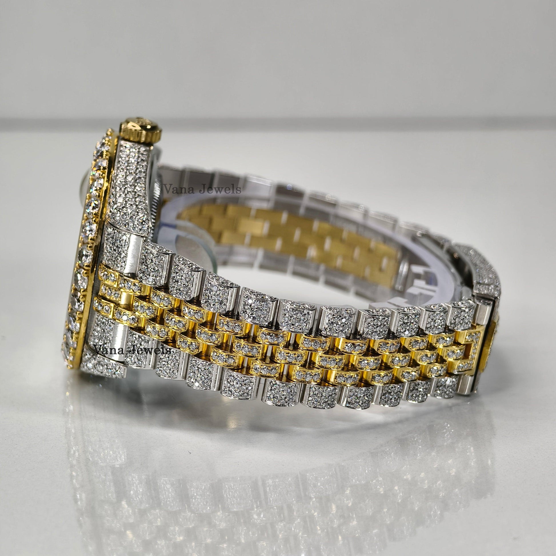 Arabic Numerial Two-Tone Yellow Gold Diamond Watch - Vana Jewels