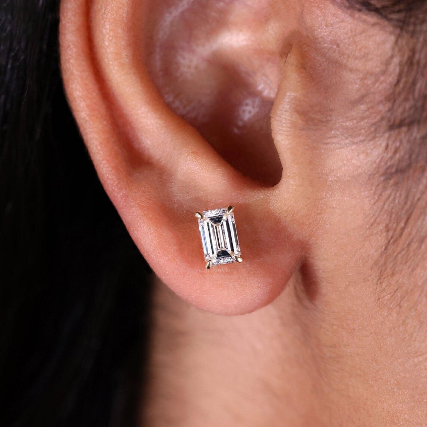 Emerald Step Cut Lab Grown Diamond Stud Earrings - Vana Jewels