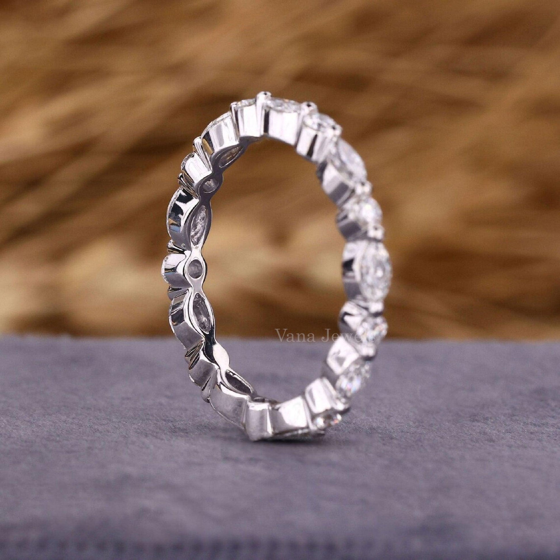 Marquise and Round Lab Grown Diamond Floating Bubble Full Eternity Wedding Band - Vana Jewels