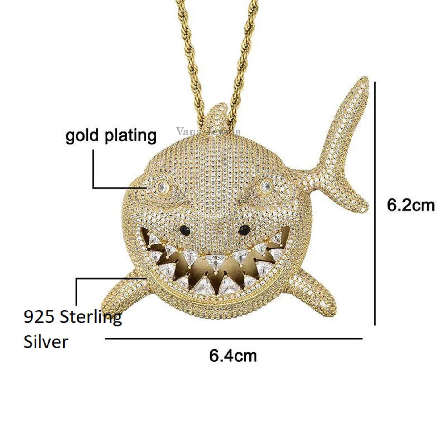 Customized Iced Out Shark Diamond Pendant - Vana Jewels