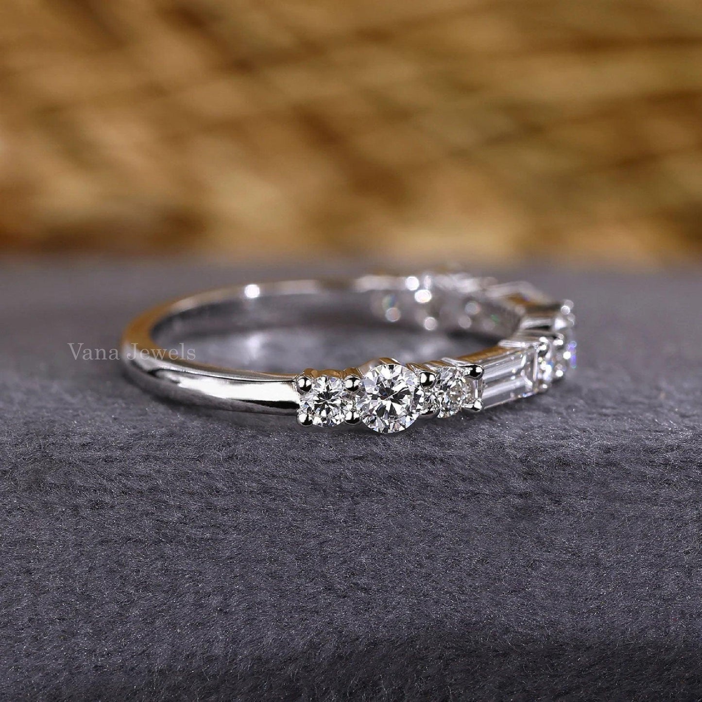 Baguette and Round Lab Grown Diamond Half Eternity Band - Vana Jewels