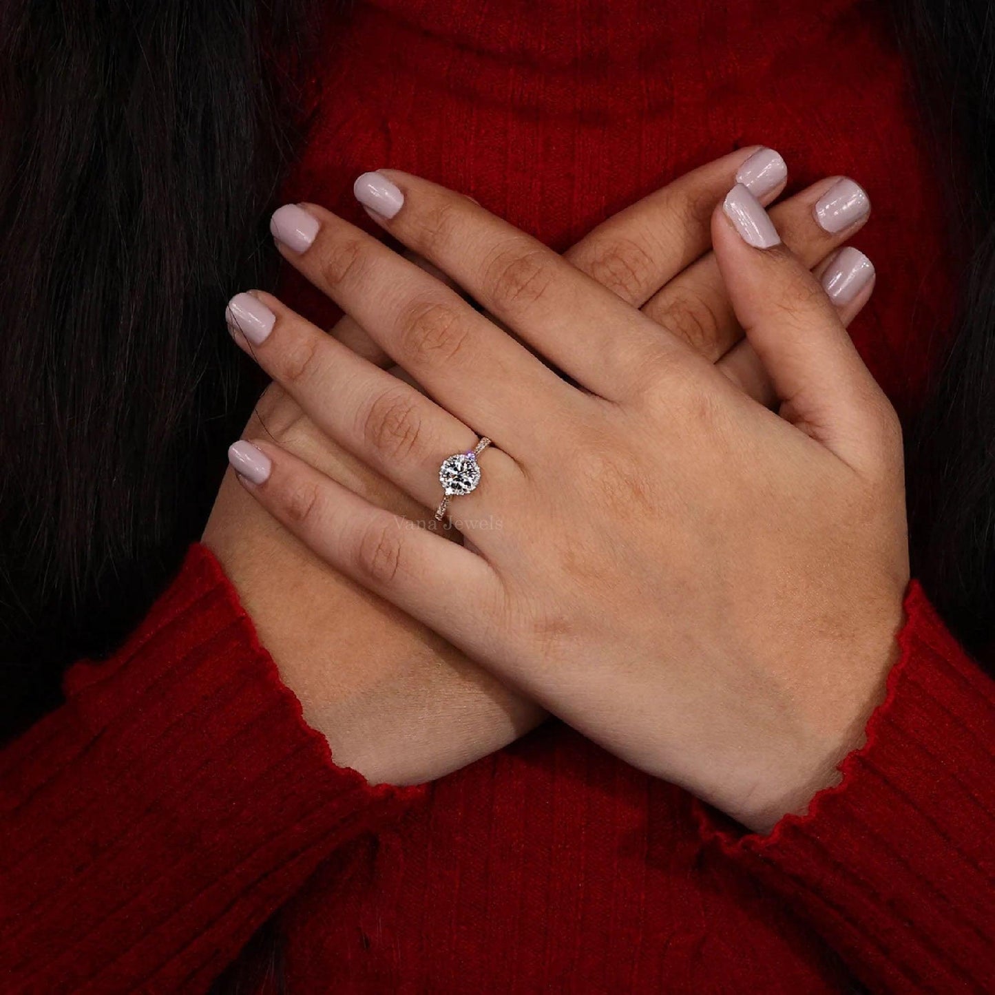 Round Brilliant Cut Lab Grown Diamond Halo Engagement Ring, Pave Set Wedding Ring - Vana Jewels