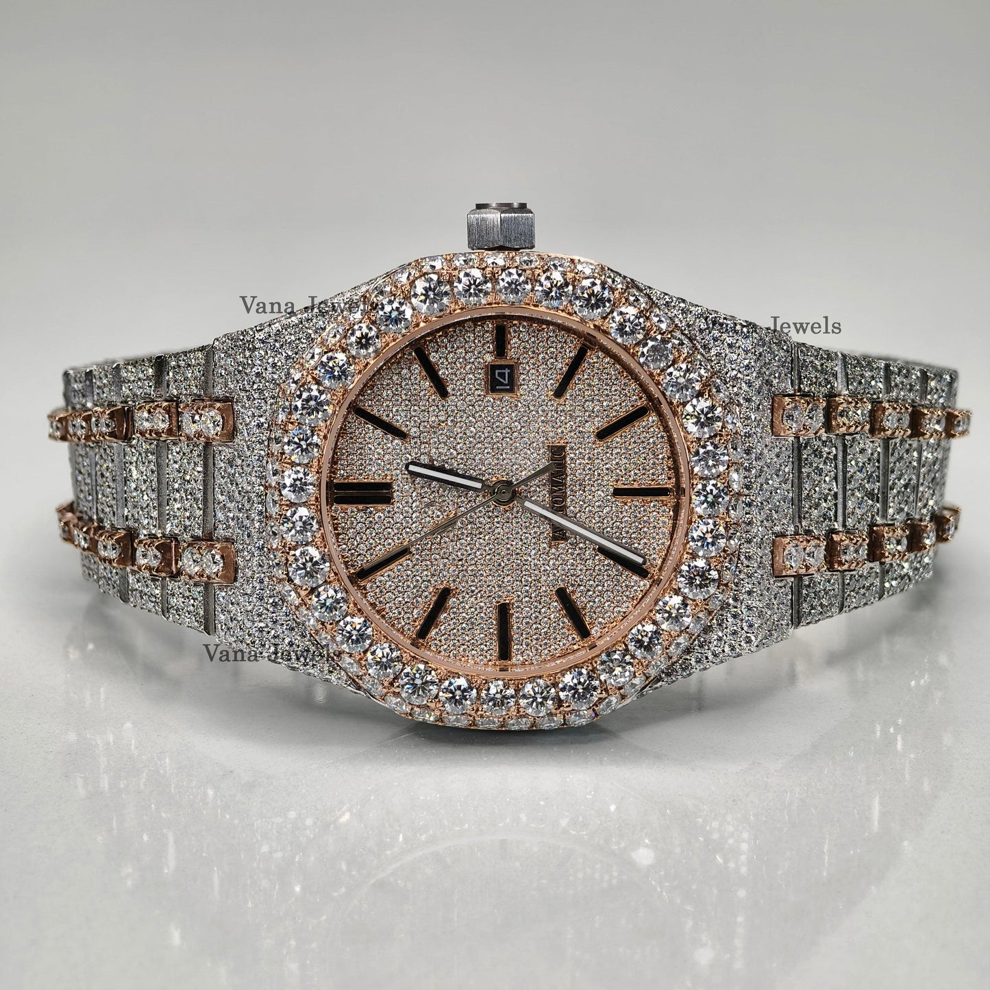 Custom Iced Out Two-Tone VVS Moissanite Diamond Watch - Vana Jewels