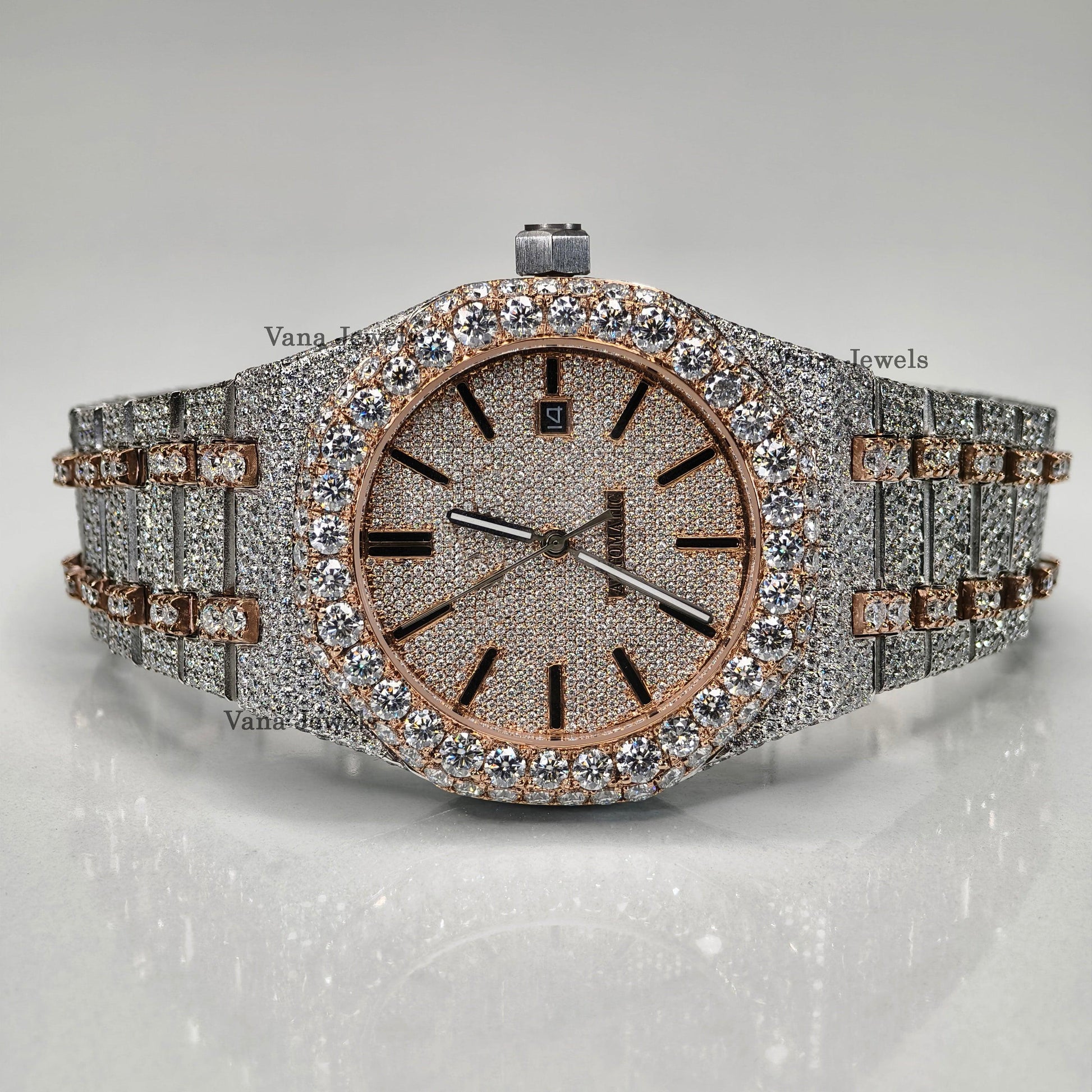 Custom Iced Out Two-Tone VVS Moissanite Diamond Watch - Vana Jewels