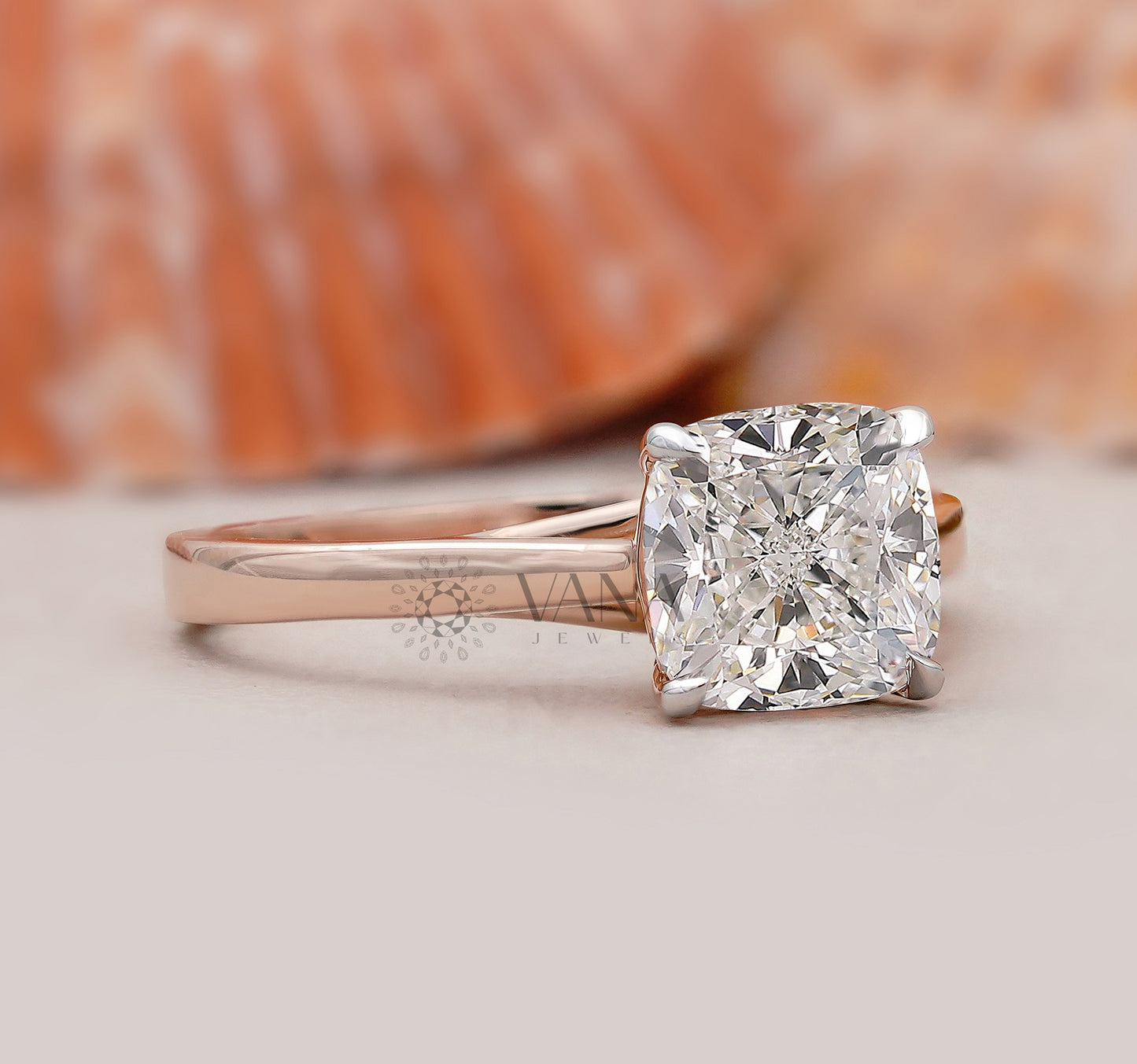 Cushion Cut Lab Grown Diamond Engagement Solitaire Ring in Cathedral Setting