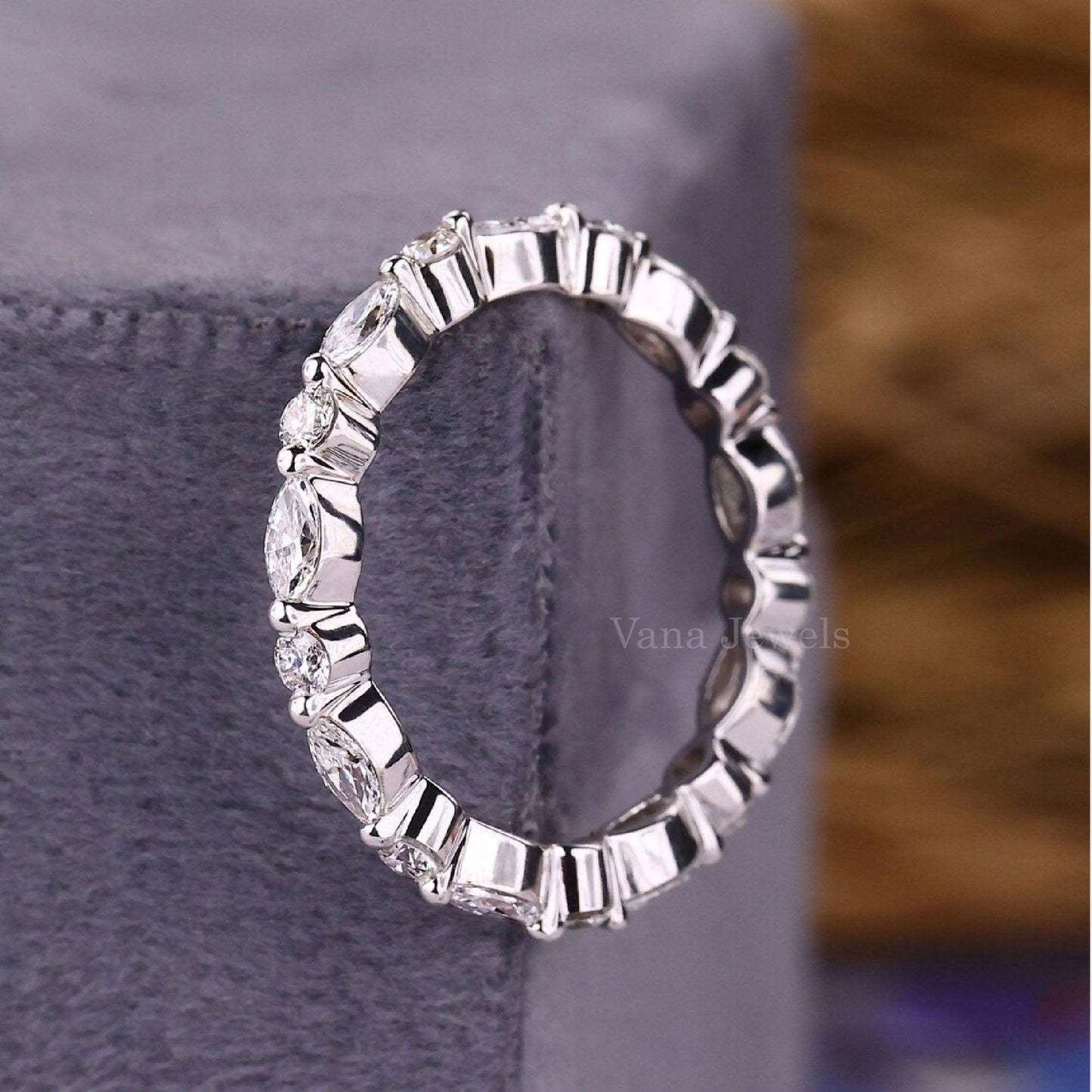 Marquise and Round Lab Grown Diamond Floating Bubble Full Eternity Wedding Band - Vana Jewels