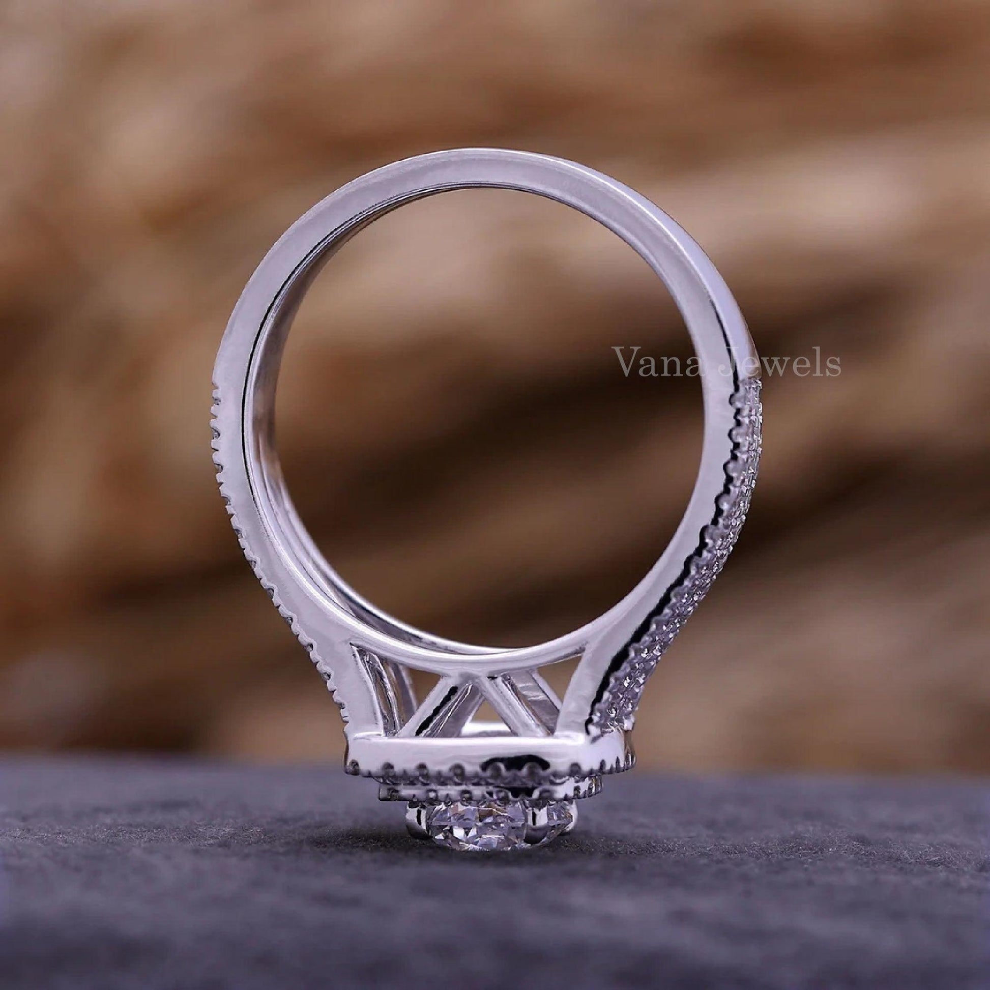 Round Cut Double Halo Cushion Shape Lab Grown Diamond Engagement Ring - Vana Jewels