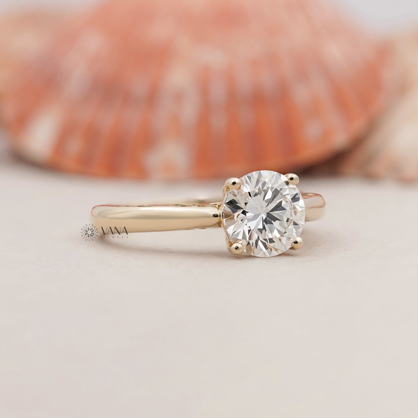 Round Cut Lab Grown Diamond Solitaire Engagement Ring in 14K Solid Gold