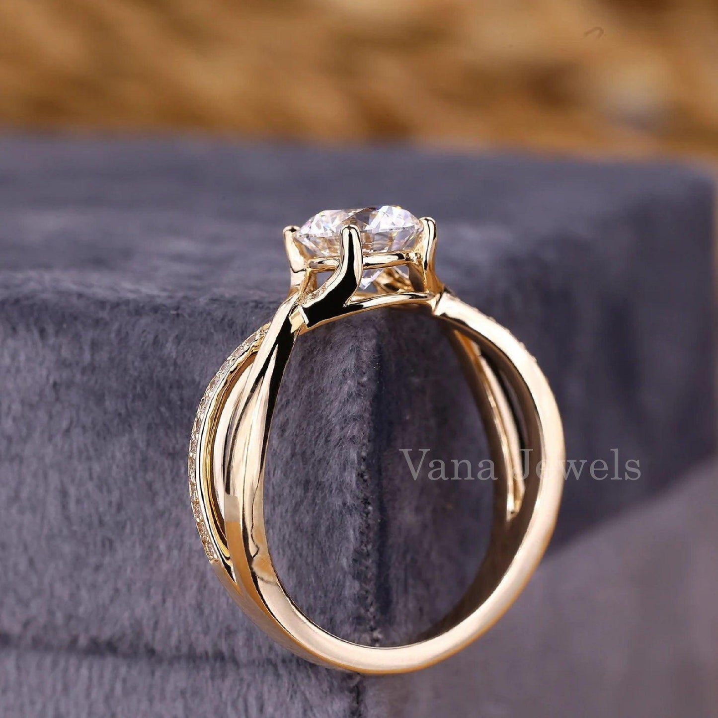 Round Cut Lab Grown Engagement Ring With Twisted Wedding Band - Vana Jewels