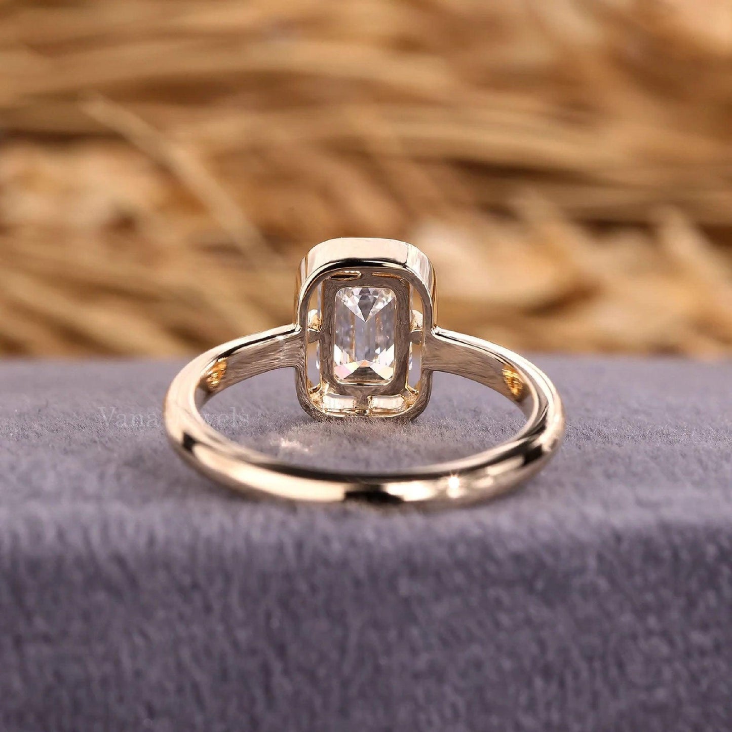 Antique Emerald Cut Lab Grown Diamond Engagement Ring - Vana Jewels