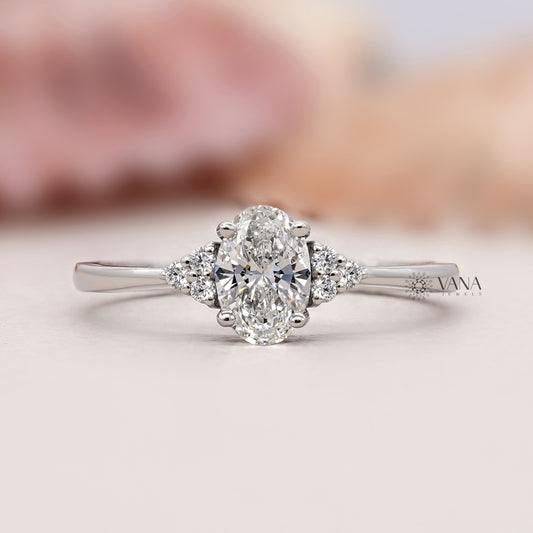 Oval Diamond Seven Stone Engagement Ring with Round Side Diamonds