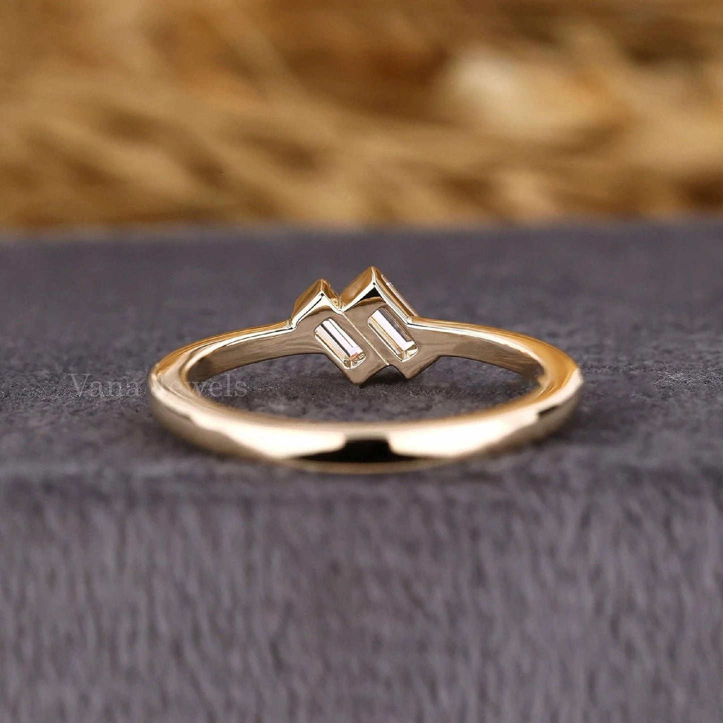 Baguette Cut Two Stone Engagement Ring - Vana Jewels