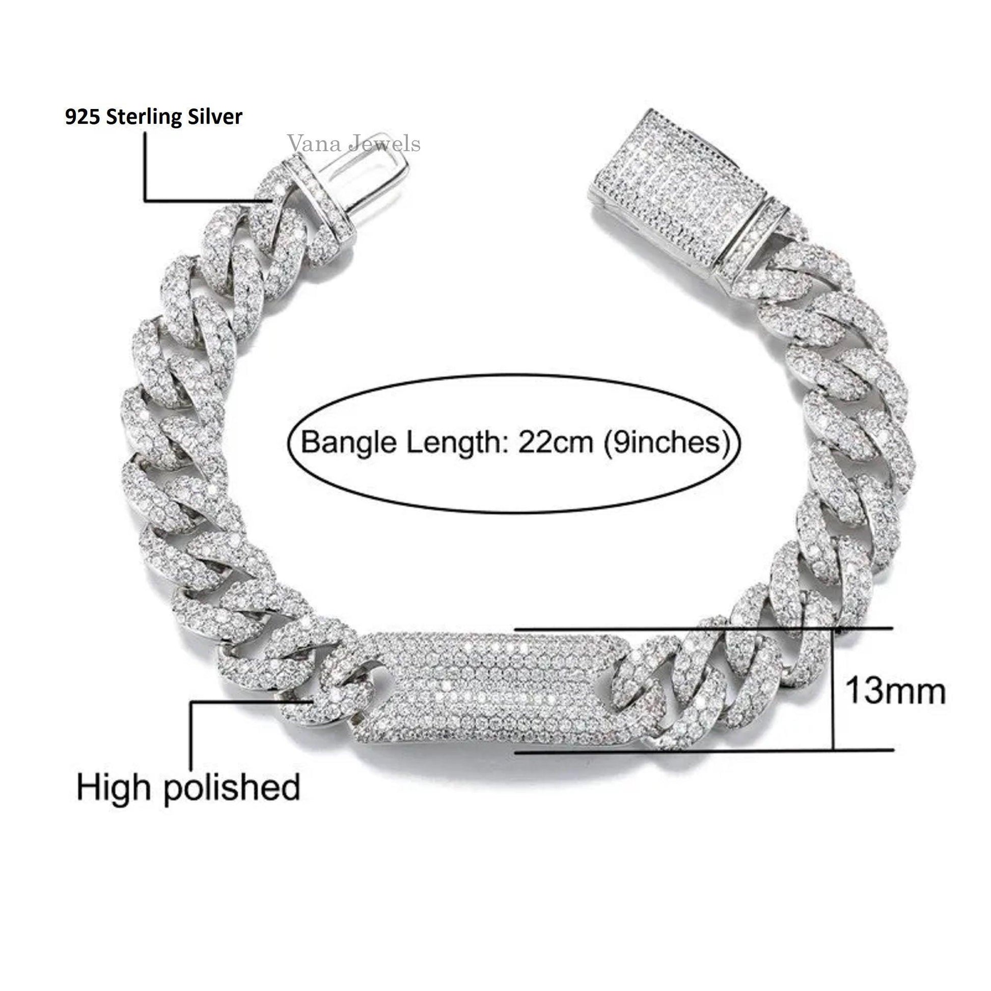 14MM Customized VVS Moissanite Cuban Link Bracelet in 925 Sterling Silver for Men - Vana Jewels