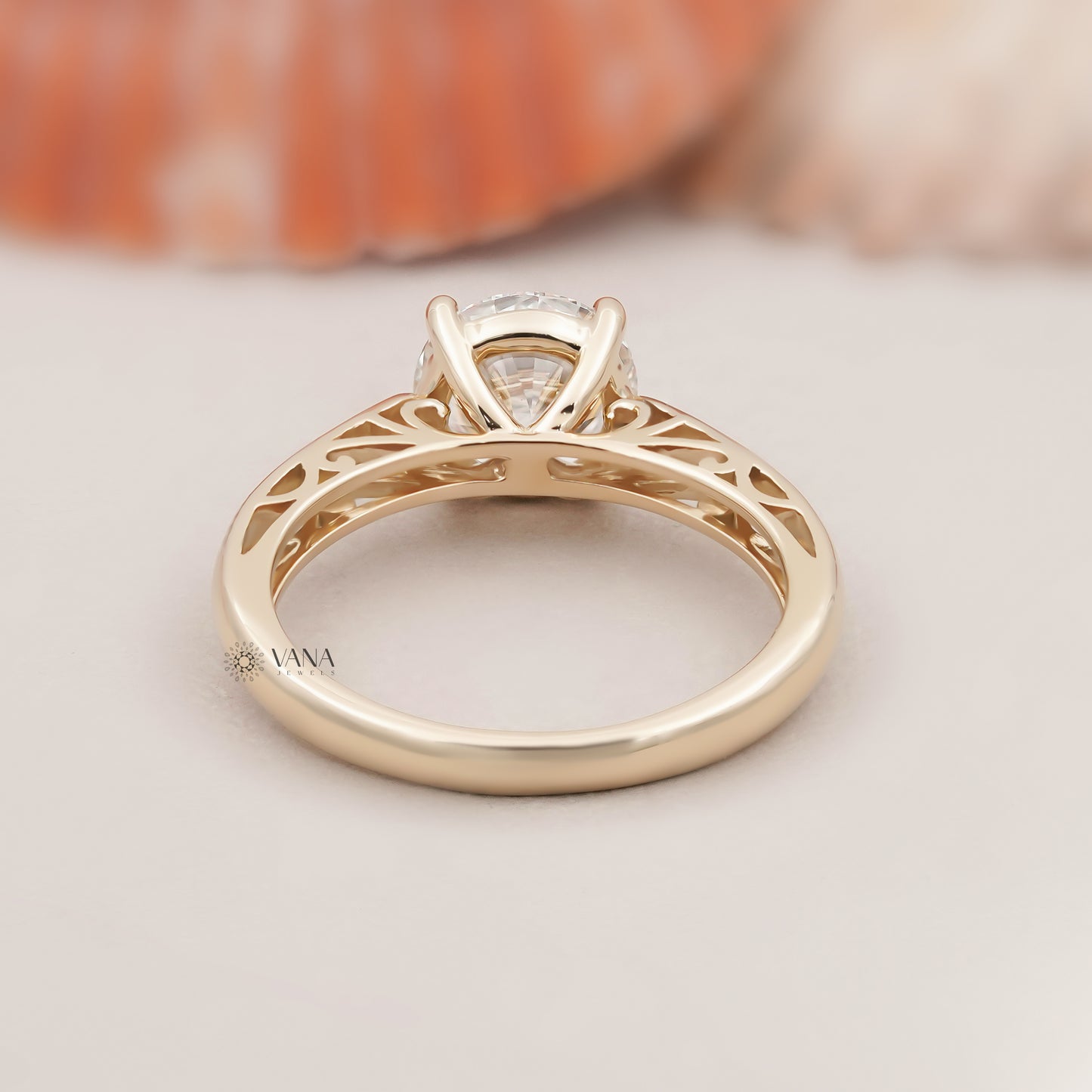 Round Cut Lab Grown Diamond Solitaire Engagement Ring in 14K Solid Gold