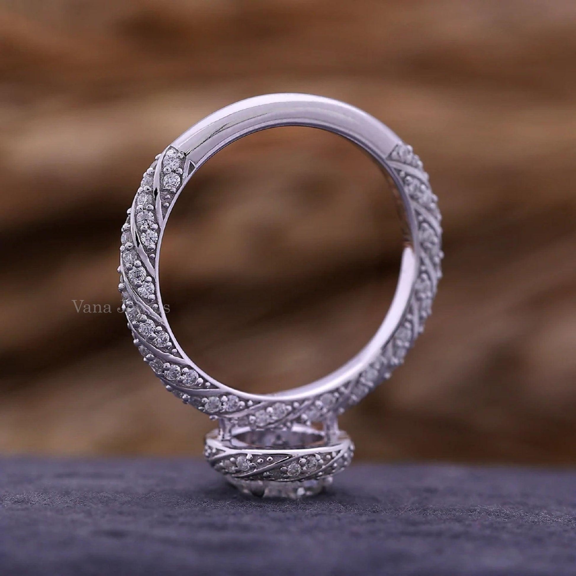 Unique Twisted Round Cut Lab Grown Diamond Halo Engagement Ring - Vana Jewels