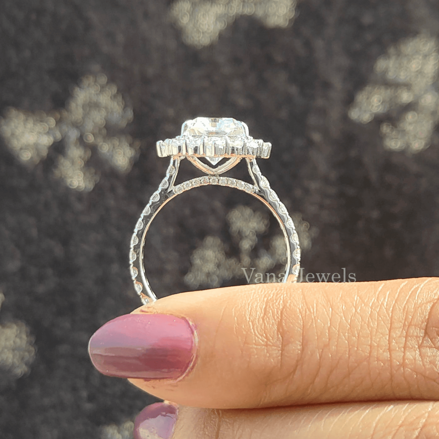 3.85 CT Radiant Cut Moissanite Engagement Ring, Vintage Halo Ring - Vana Jewels