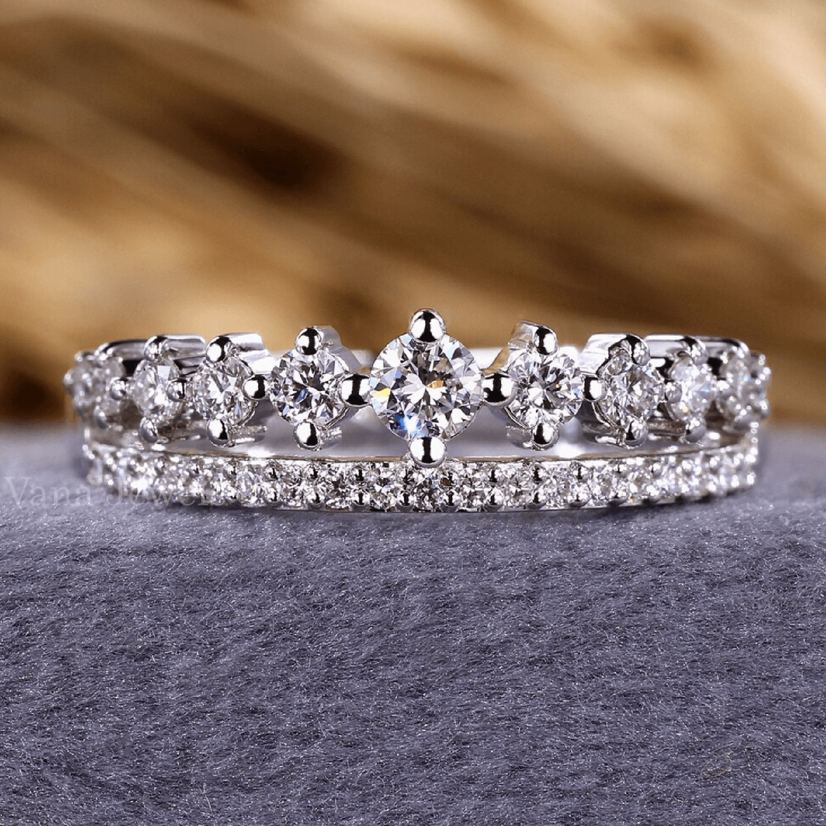 Double Row Diamond Engagement Band Round Lab Grown Diamond Band - Vana Jewels