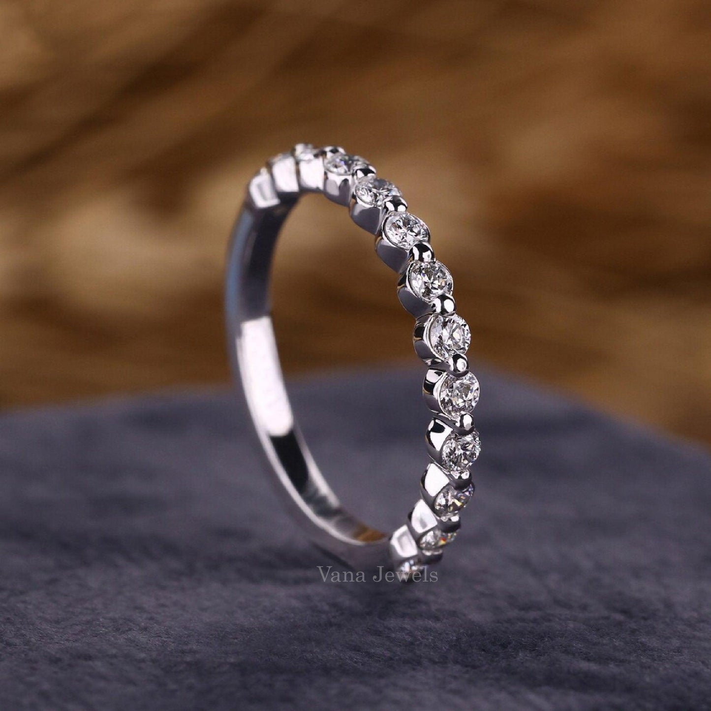 Round Lab Grown Diamond Floating Bubble Half Eternity Band - Vana Jewels